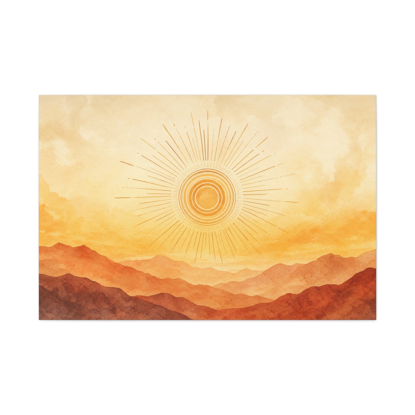 Sunburst Desert Mountain Canvas Wall Art - Golden Watercolor Landscape Print, Contemporary Southwest Style - Living Room Wall Decor, Bedroom Home Decoration, Meditation Space Accent - Ready to Hang