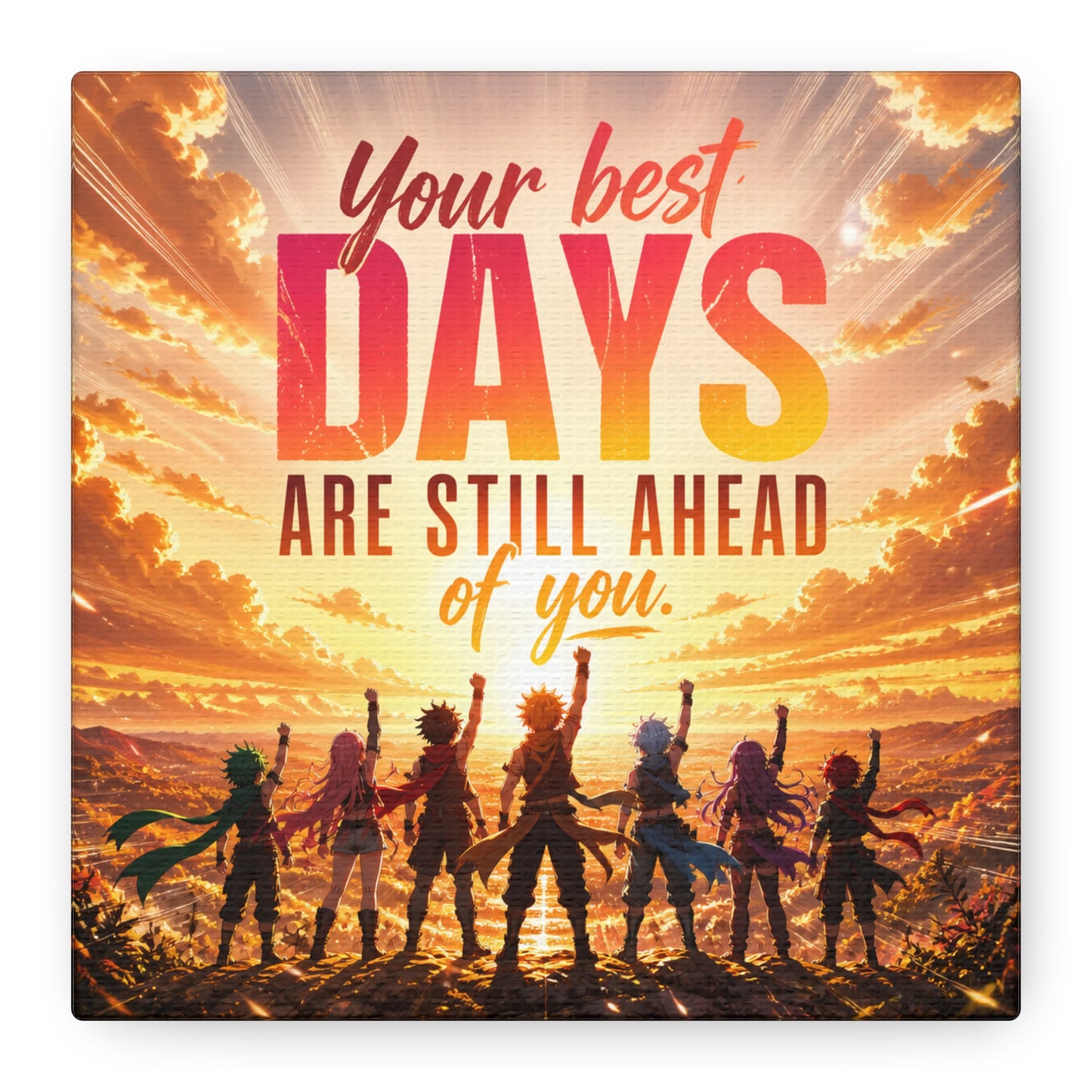 "Your DAYS Are Still Ahead Of You." Anime Quote Canvas Wall Art - Sunset Sky Motivational Poster Print - Contemporary Typography Decor - Bedroom Wall Accent - Ready to Hang - Bedroom Home Decoration