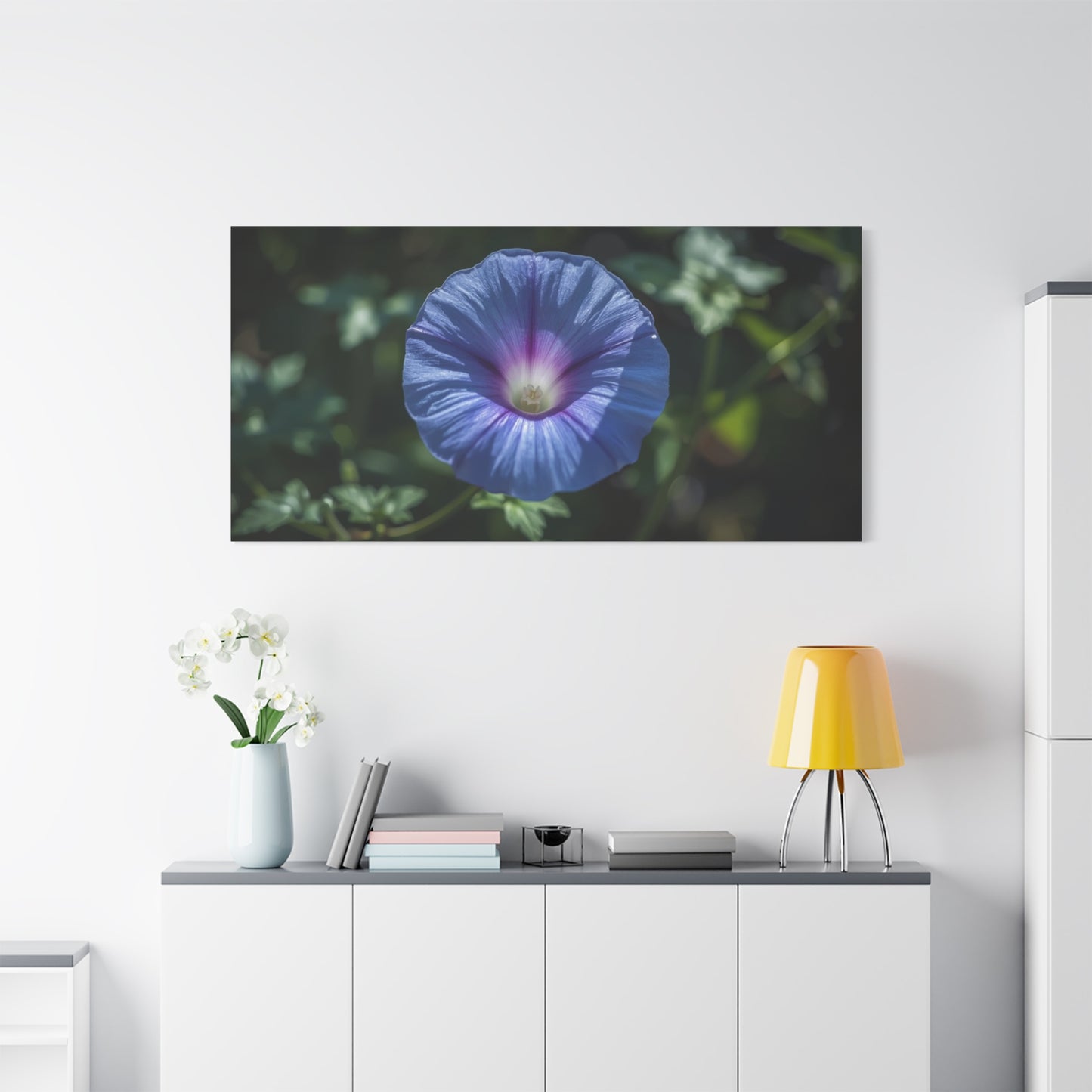 Blue Morning Glory Canvas Wall Art - Floral Botanical Art Print, Purple Bloom Wall Decor - Matte Cotton Art Print, Contemporary Nature Style - Bedroom Decoration, Living Room Accent - Ready to Hang