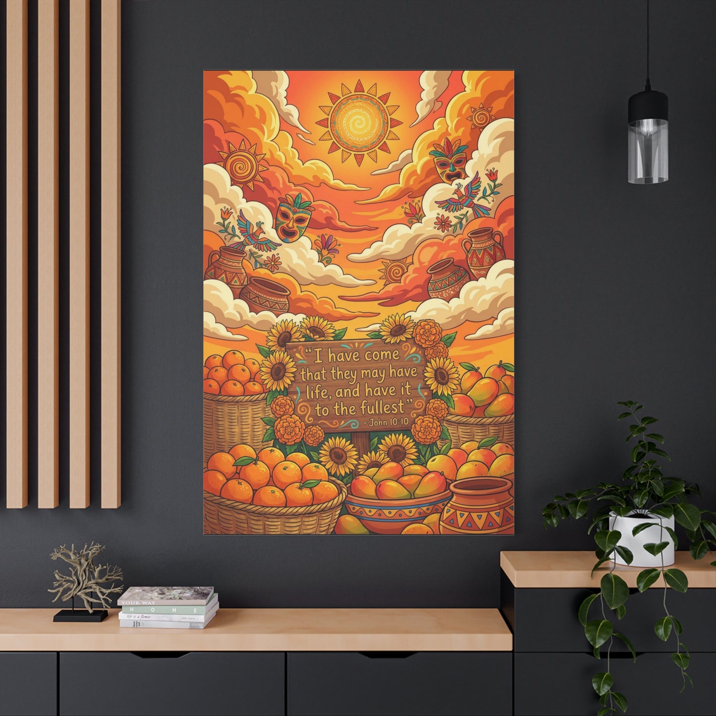 "I Have Come That They May Have Life, And Have It To The Fullest" Canvas Wall Art - John 10:10 Scripture Print, Sunflower Citrus Harvest Decor - Ready to Hang - Living Room Wall Decor - HP Latex Print