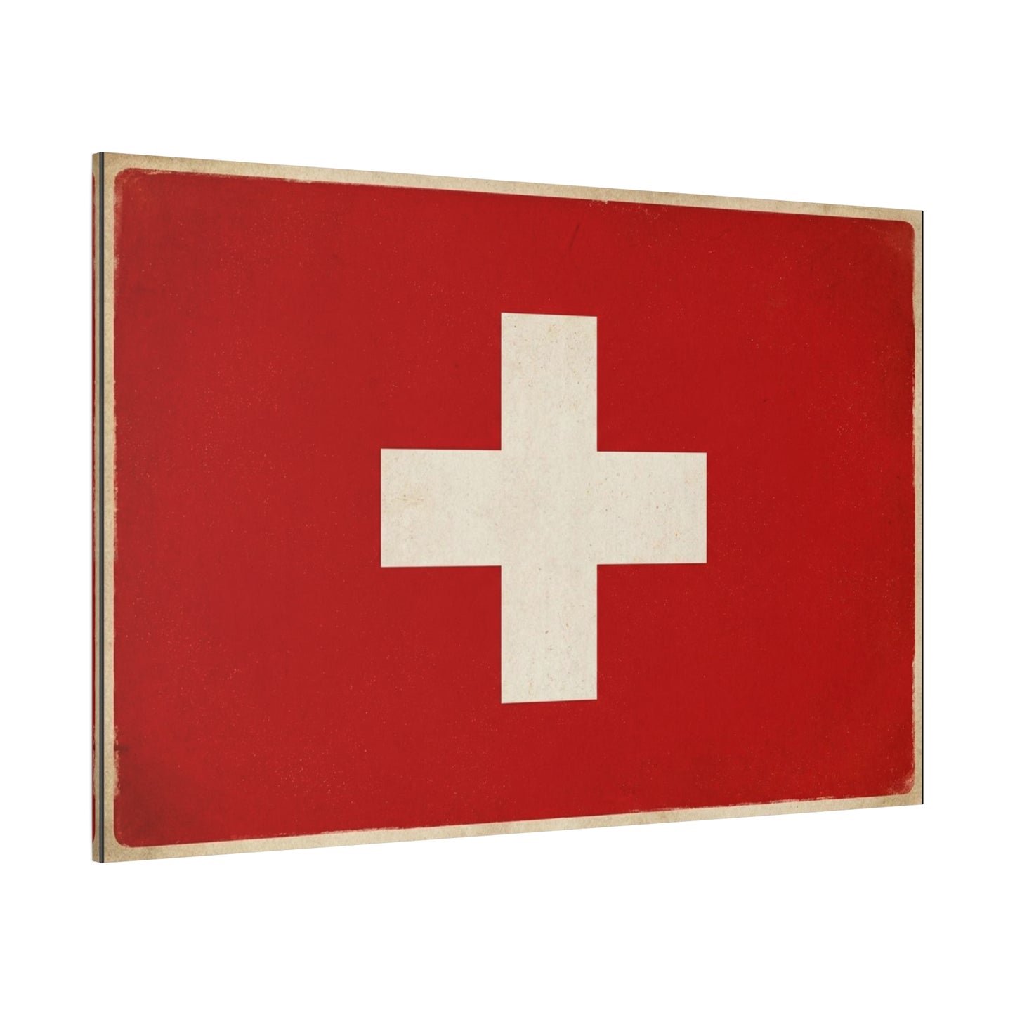 Swiss Flag Canvas Wall Art - Vintage Red White Cross Print, Patriotic Minimalist Decor - Rustic Travel Style - Living Room Wall Decor, Office Art - Bedroom Home Decoration - Bedroom Home Decoration