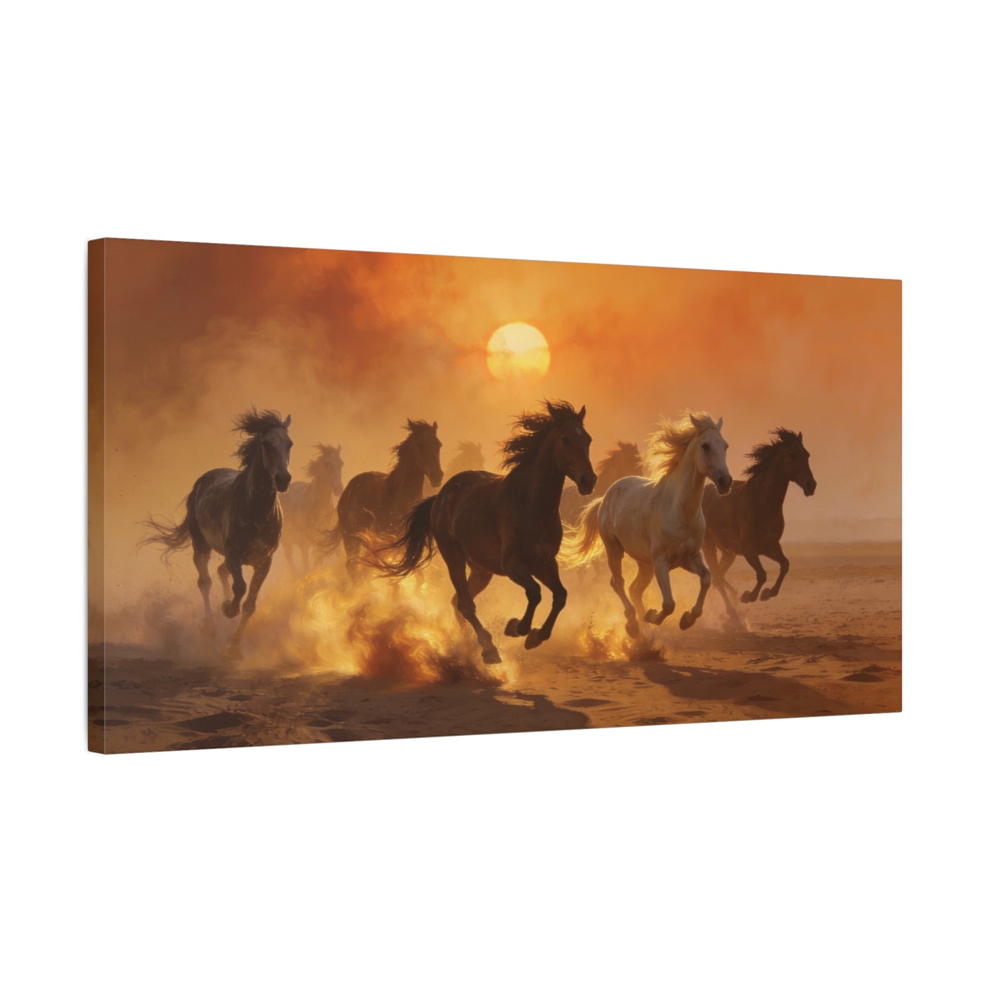 Running Horses Canvas Wall Art - Sunset Desert Herd, Golden Dust Motion - Matte Cotton Print, Contemporary Western Style - Living Room Wall Decor, Bedroom Home Decoration - Bedroom Home Decoration