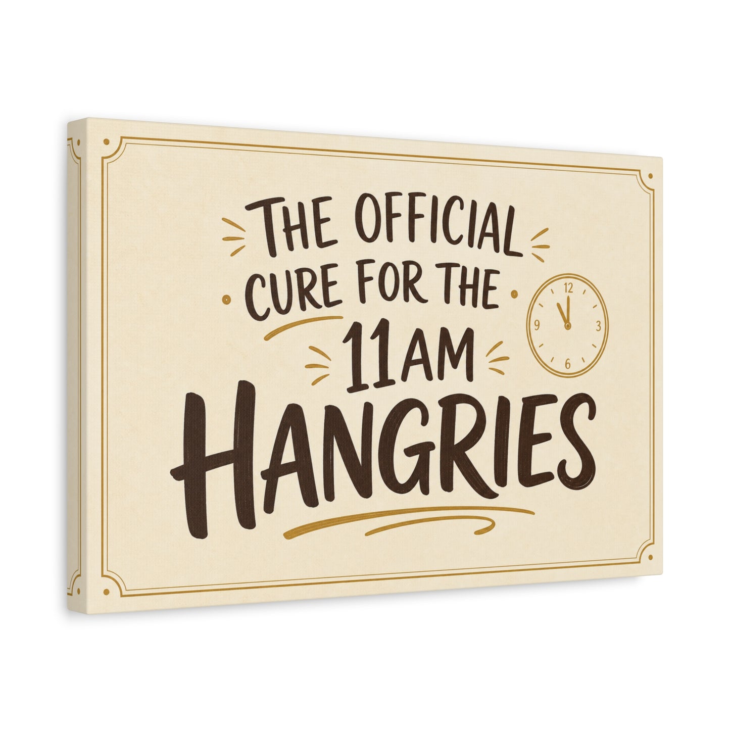 "The Official Cure For The 11 Am Hangries" Funny Typography Canvas Wall Art - Beige Black Quote Print, Modern Office Decor, Kitchen Wall Hanging - Bedroom Home Decoration - Bedroom Home Decoration