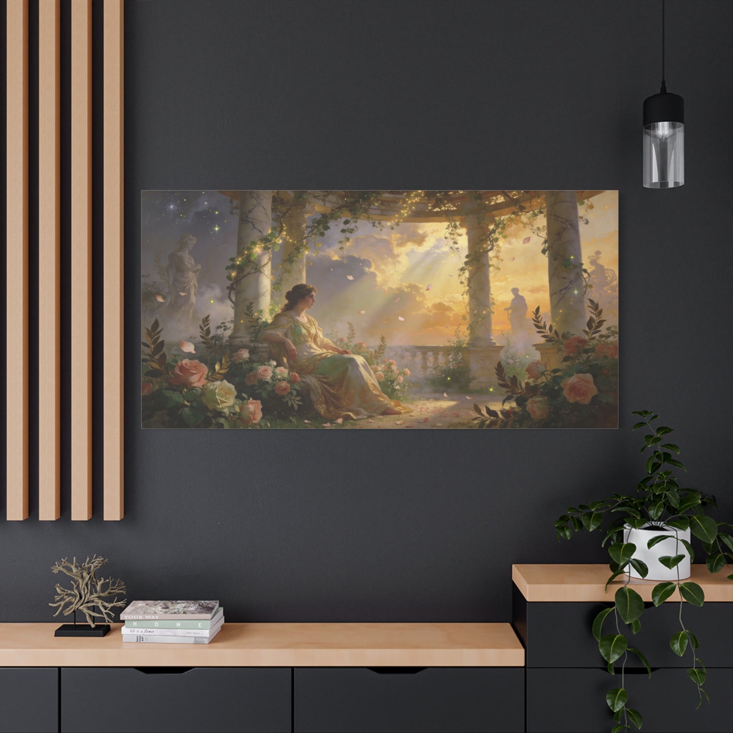 Classical Garden Woman Canvas Wall Art - Rose Pergola Sunset Scene, Romantic Fantasy Painting - Matte Cotton Art Print - Bedroom Wall Decor, Living Room Home Decoration - Bedroom Home Decoration