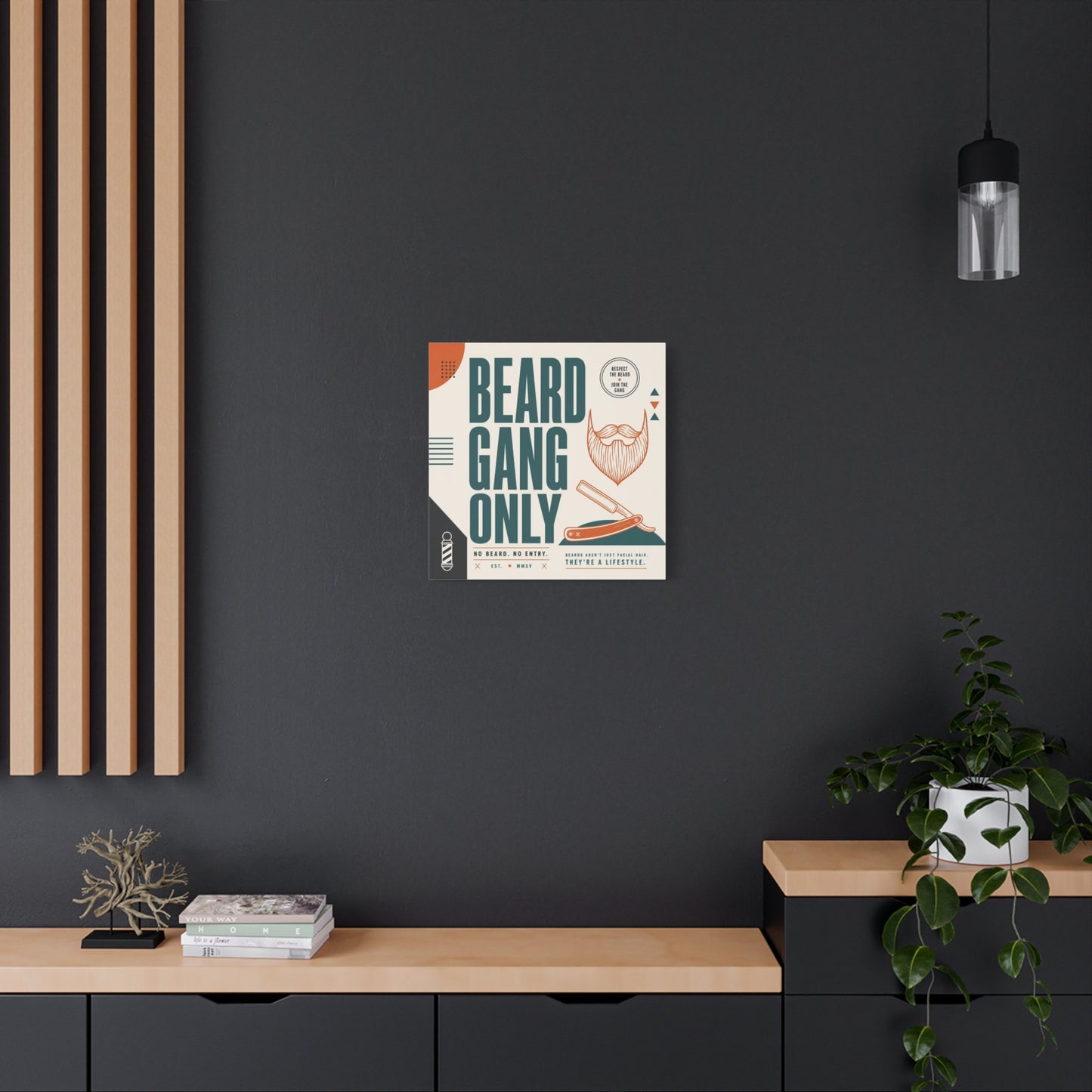 "Beard Gang Only" Typography Canvas Wall Art - Barber Beard Quote Print, Vintage Modern Style - Barbershop Wall Decor, Workspace Accent, Retro Illustration Canvas - Reception Area Decor