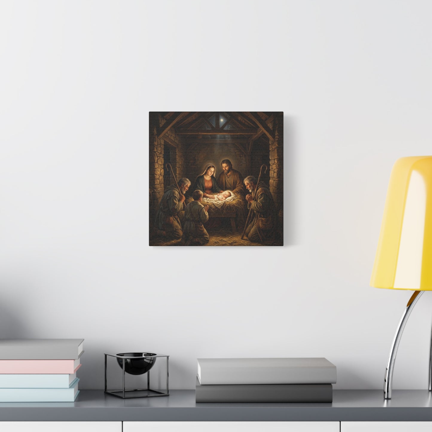 Nativity Scene Canvas Wall Art - Baby Jesus, Virgin Mary, Saint Joseph In Bethlehem Stable - Matte Cotton Print For Living Room Bedroom - Living Room Wall Decor - Bedroom Home Decoration