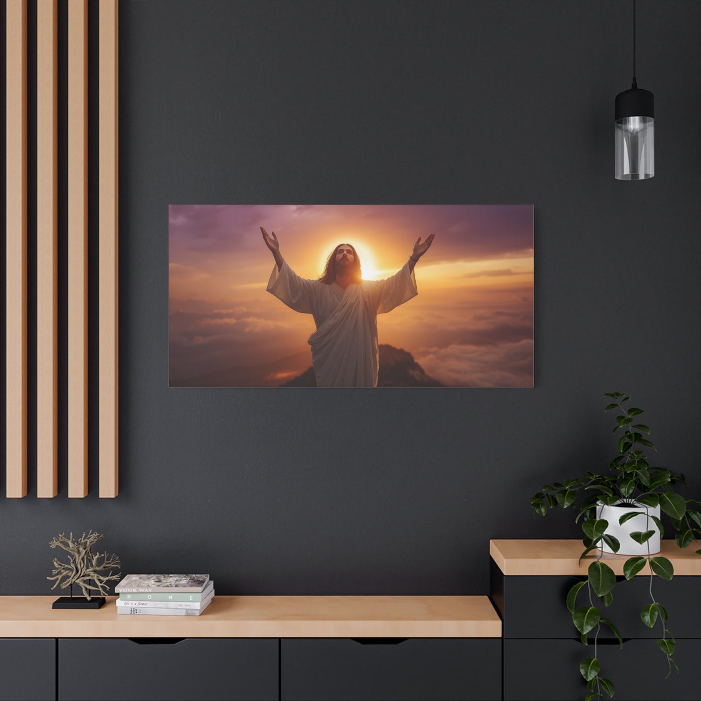Jesus Christ Canvas Wall Art - Risen Savior At Sunrise With Raised Hands - Cotton Canvas Print, Religious Home Decor - Traditional Style For Living Room Bedroom Office Meditation Space - Ready to Hang