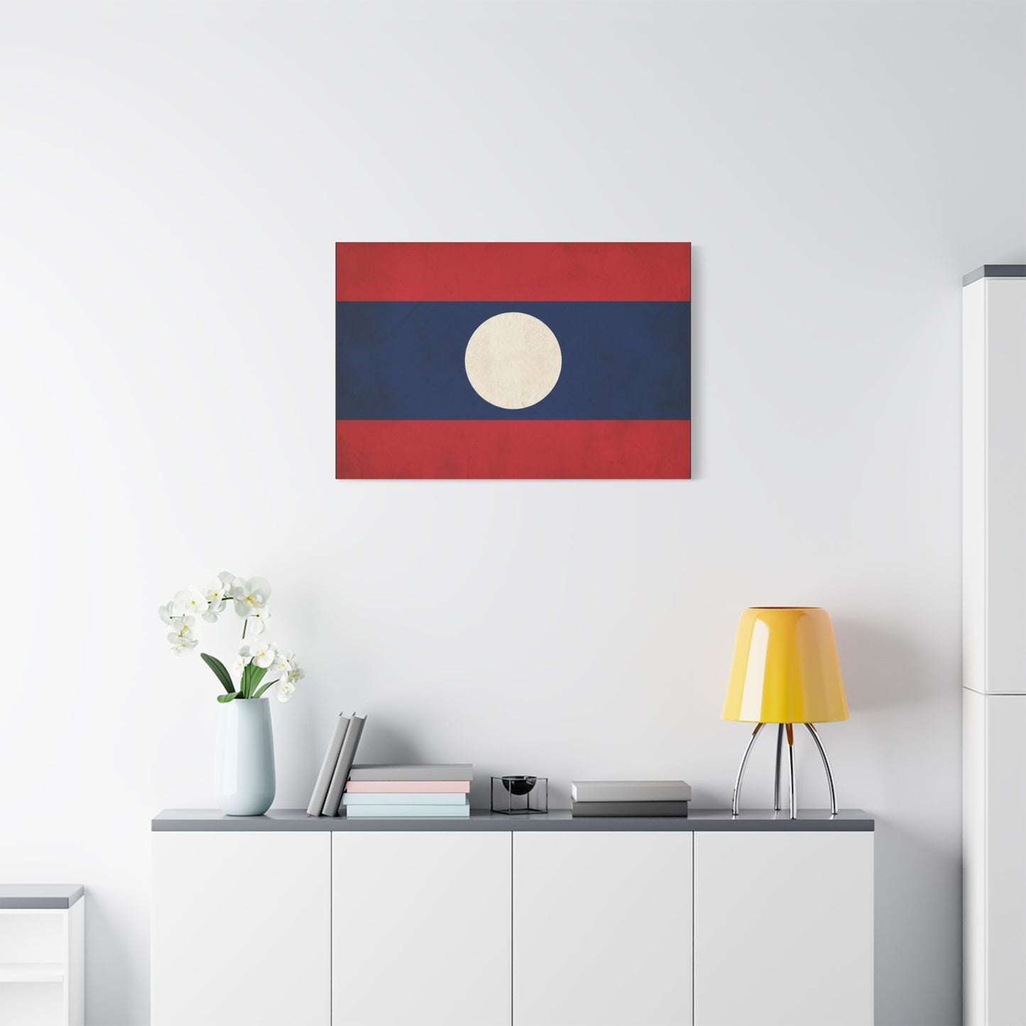 Laos Flag Canvas Wall Art - Vintage Lao National Flag Print, Red Blue White Circle - Minimalist Patriotic Decor - Living Room Home Decoration - Bedroom Home Decoration - Living Room Wall Decor
