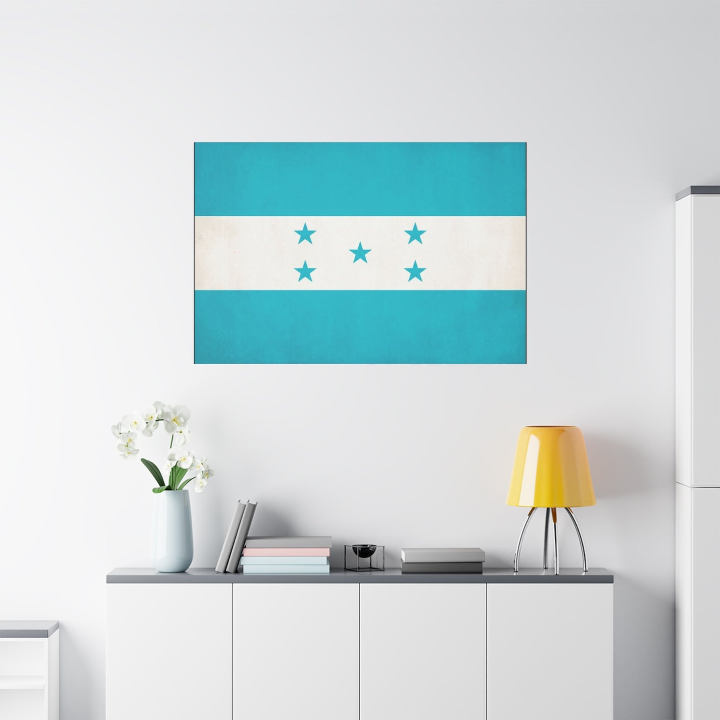 Honduras Flag Canvas Wall Art - Blue And White Five Star National Print - Minimalist Patriotic Decor - Cotton Canvas Style - Living Room Wall Decor, Office Art Accent - Bedroom Home Decoration