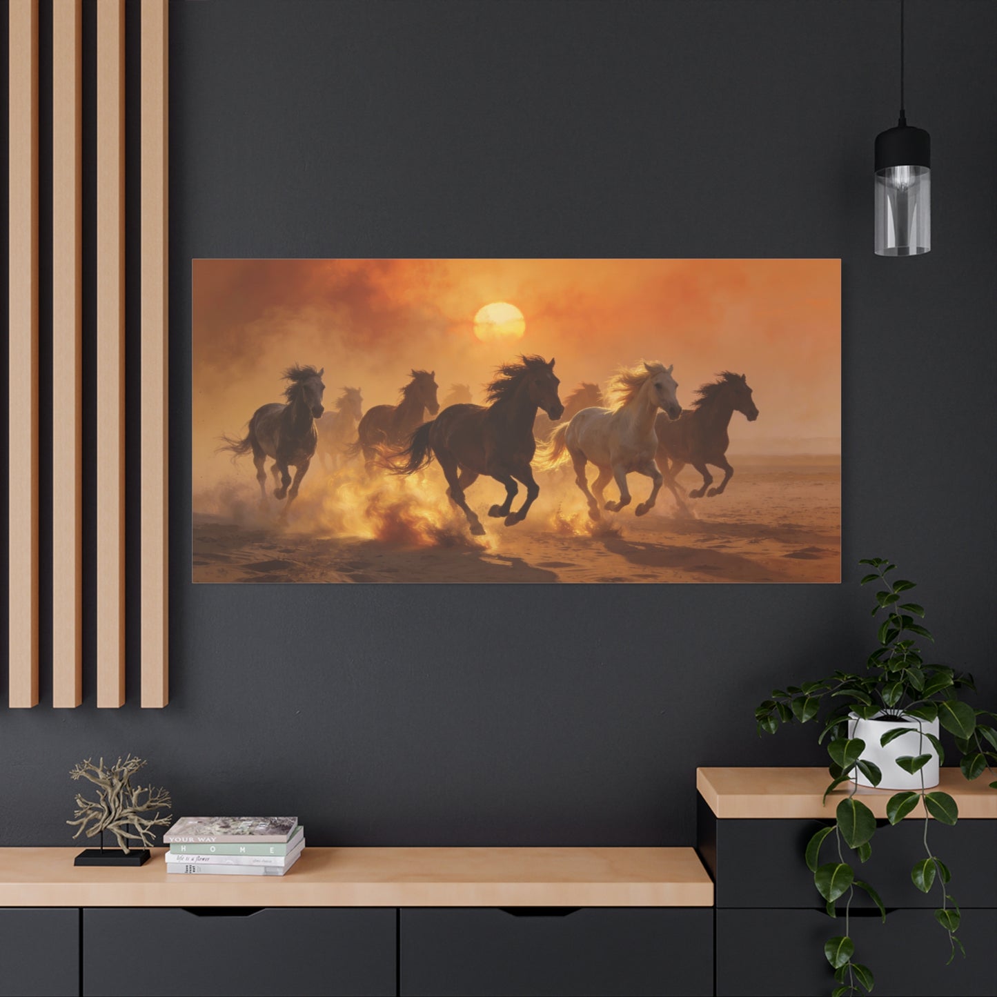 Running Horses Canvas Wall Art - Sunset Desert Herd, Golden Dust Motion - Matte Cotton Print, Contemporary Western Style - Living Room Wall Decor, Bedroom Home Decoration - Bedroom Home Decoration