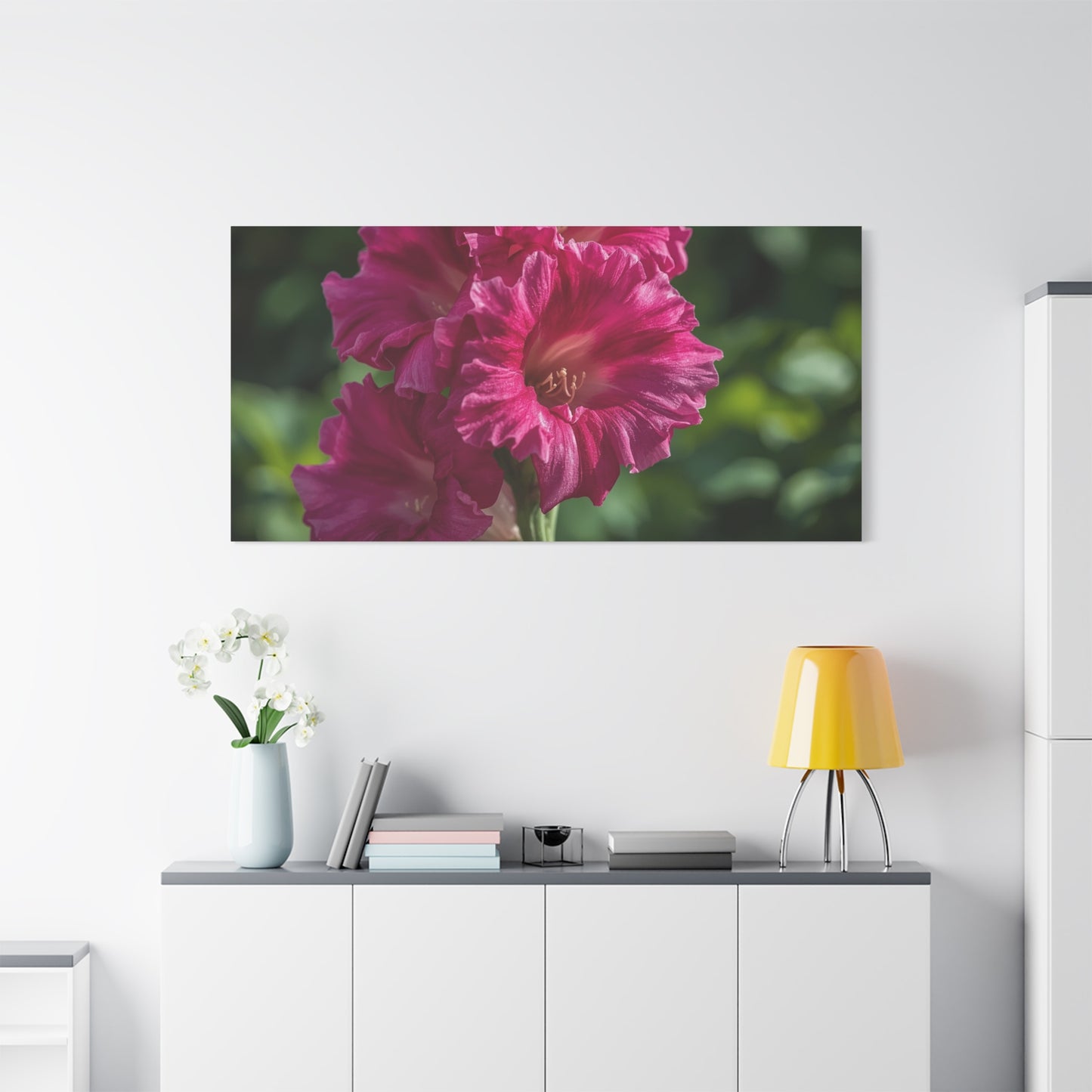 Magenta Gladiolus Flower Canvas Wall Art - Floral Botanical Close Up Art Print - Soft Light, Matte Cotton Canvas - Contemporary Bedroom Decor, Living Room Wall Decor, Office Accent - Ready to Hang