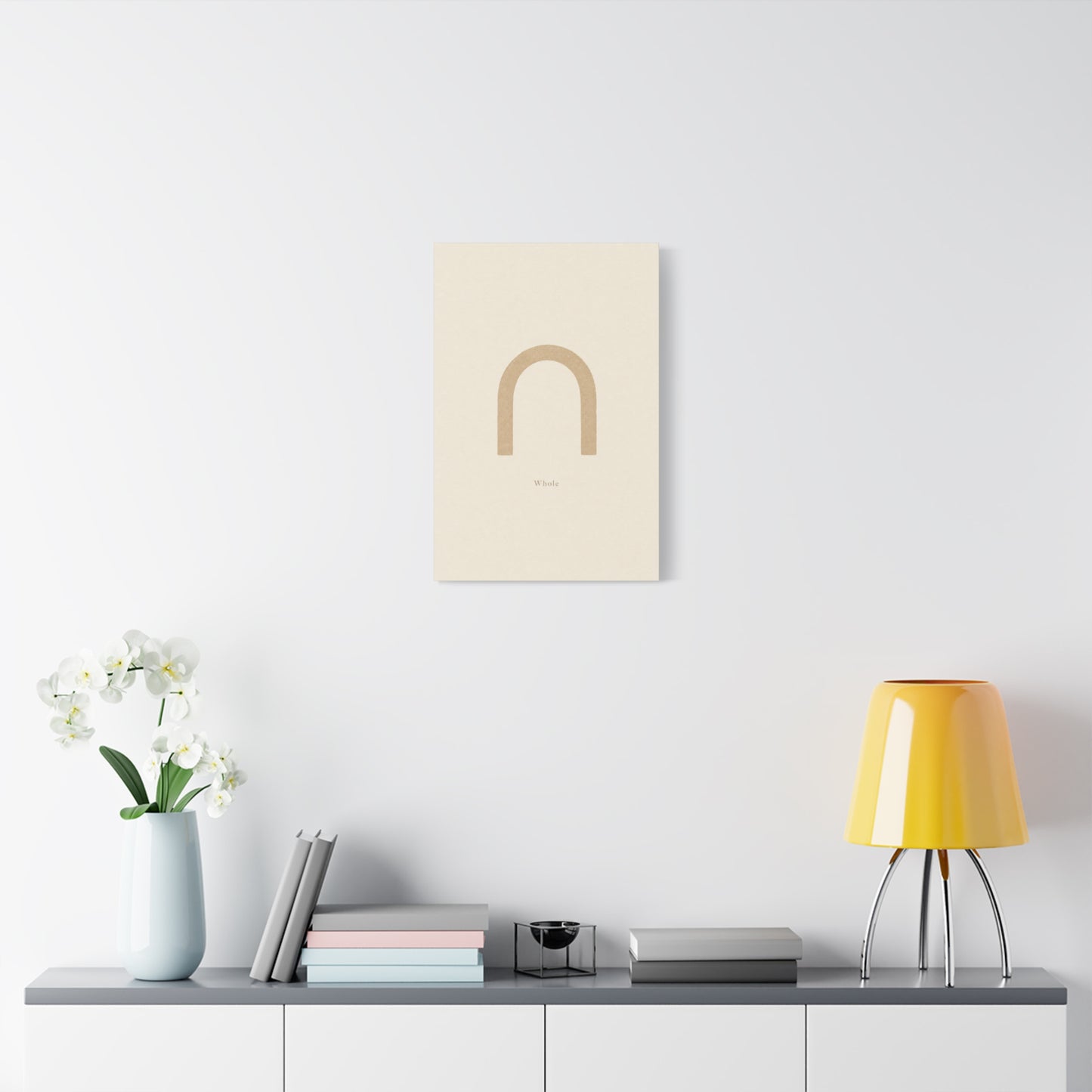 "Whole" Minimalist Arch Canvas Wall Art - Neutral Typography Print, Beige Abstract Line Design - Contemporary Calm Decor - Bedroom Living Room Home Decoration, Meditation Space Accent - Ready to Hang