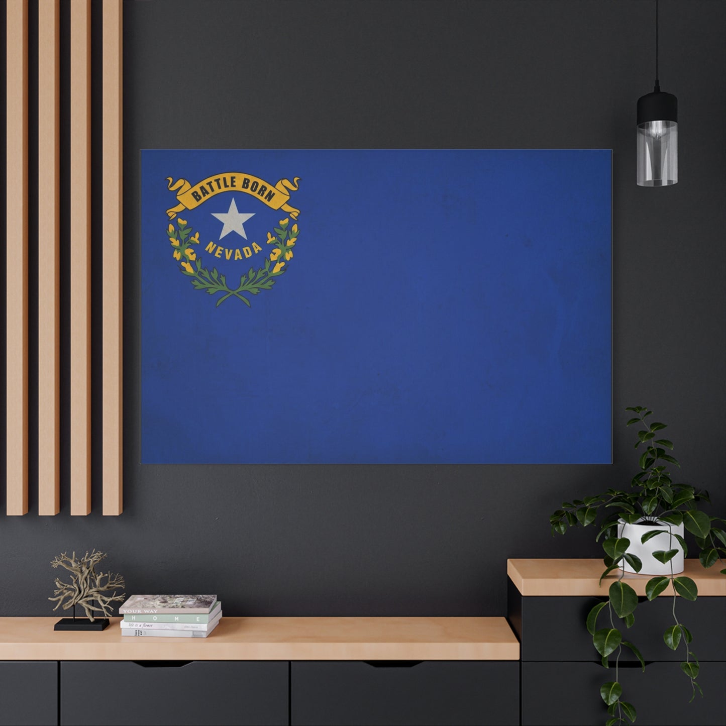 "Battle Born Nevada" Nevada State Flag Canvas Wall Art - Blue Silver Star Sagebrush Emblem Print - Vintage Patriotic Style - Living Room Decor, Office Wall Hanging - Ready to Hang - Ready to Hang