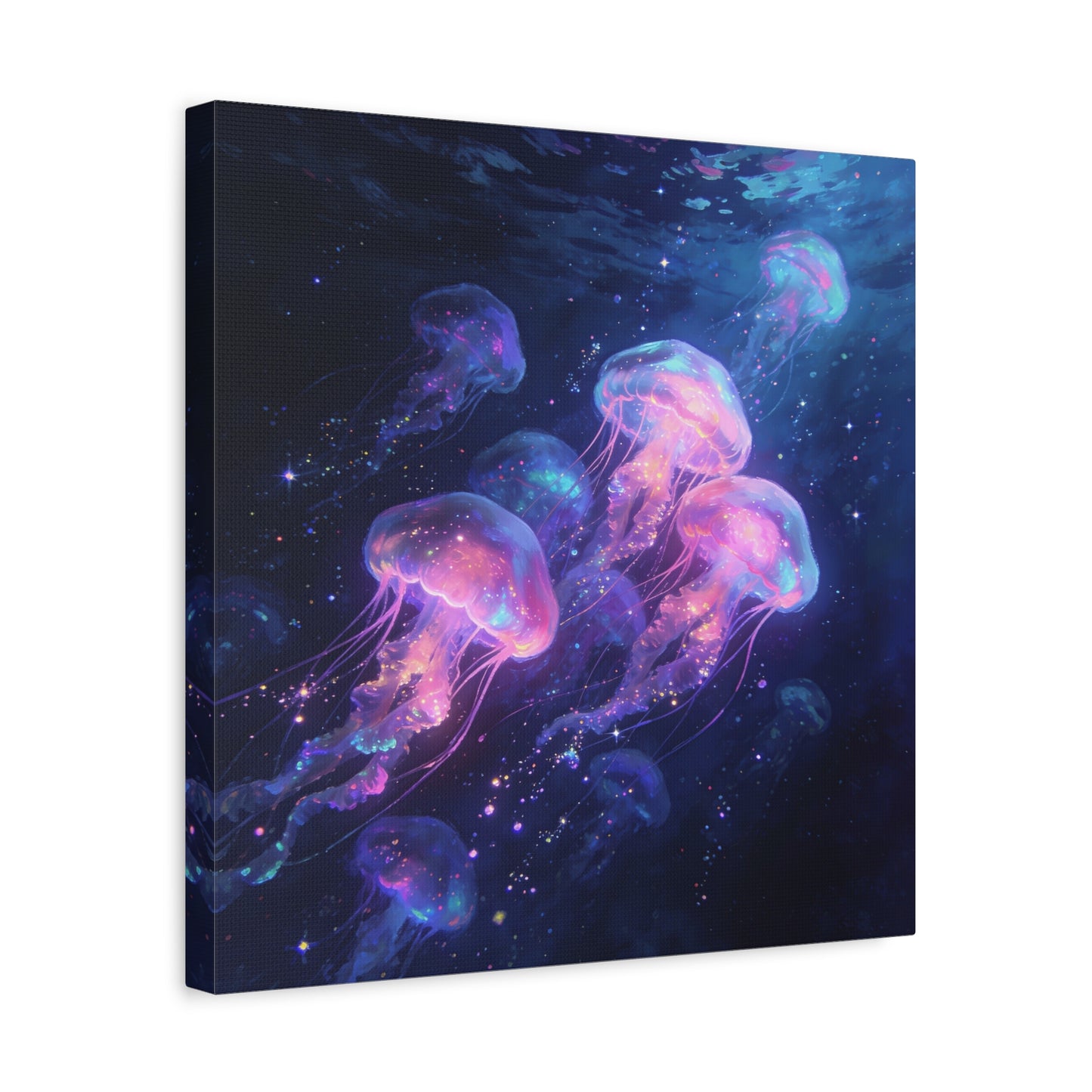 Glowing Jellyfish Canvas Wall Art - Ocean Fantasy Sea Life Decor, Luminous Pink Blue Artwork - Matte Canvas Print, Contemporary Style - Bedroom Wall Decor, Meditation Space Accent - Ready to Hang