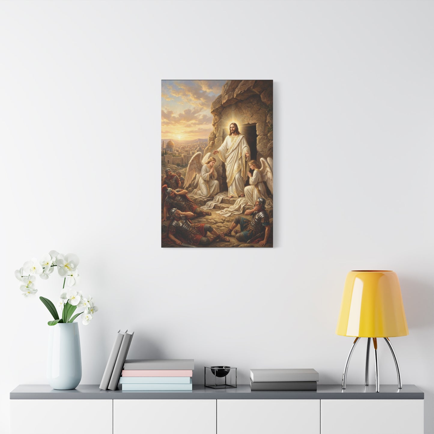 Jesus Christ Resurrection Canvas Wall Art - Empty Tomb, Angels, Roman Soldiers - Traditional Religious Print, Golden Dawn Scene - Living Room Wall Decor, Bedroom Home Decoration - Ready to Hang