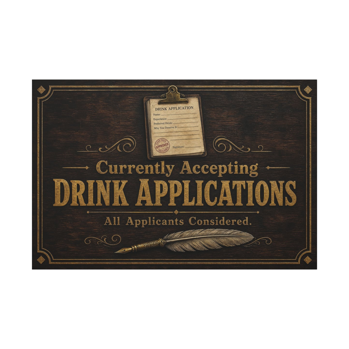 "Currently Accepting Drink Applications" Funny Canvas Wall Art - Vintage Bar Sign Quote, Rustic Brown Typography Decor - Humorous Pub Wall Hanging - Cocktail Lounge Decor - Speakeasy Style Sign