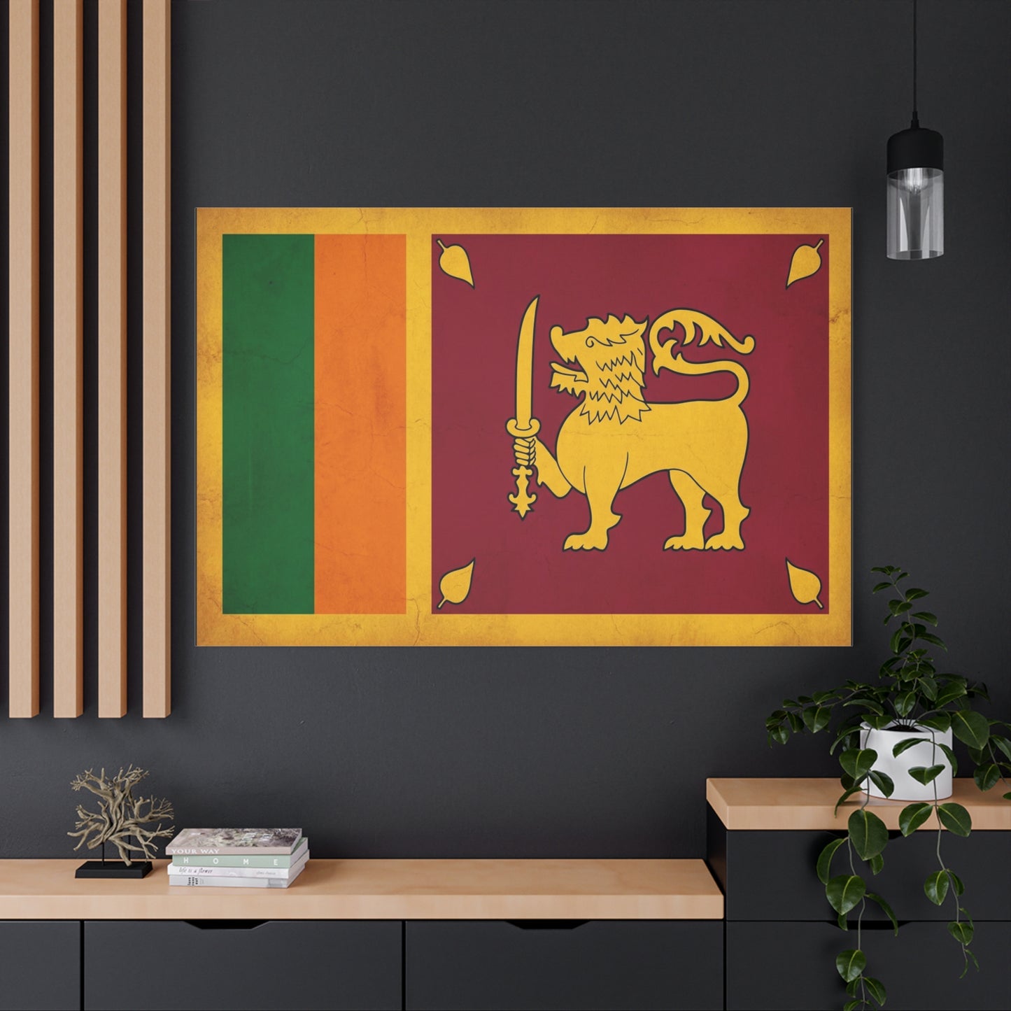 Sri Lanka Flag Canvas Wall Art - Golden Lion With Sword National Banner Print - Vintage Patriotic Style, Cultural Home Decor, Living Room Wall Decor, Office Art - Modern Farmhouse Style