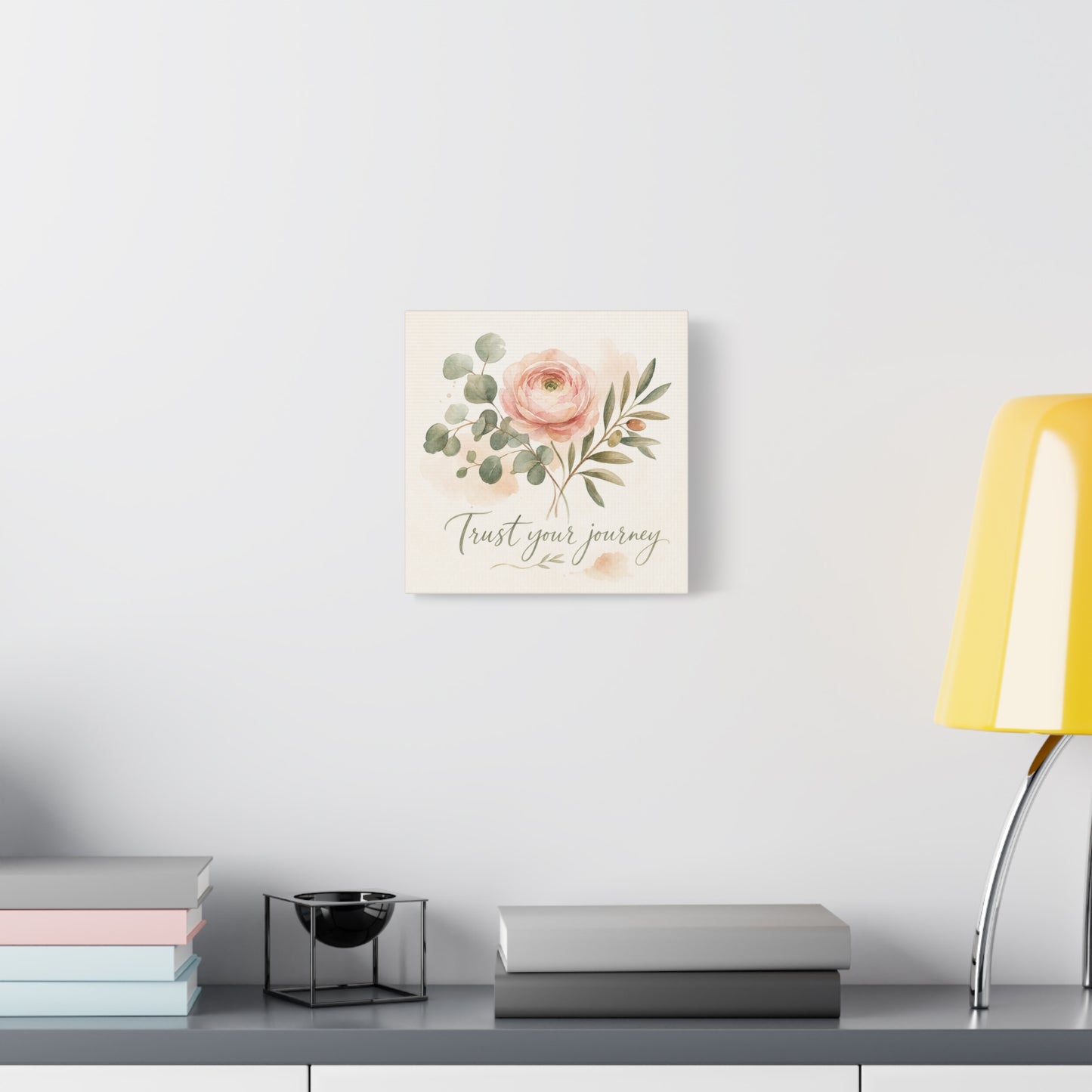 "Trust Your Journey" Floral Canvas Wall Art - Blush Rose, Eucalyptus Botanical Watercolor - Inspirational Home Decor - Bedroom Wall Hanging, Modern Farmhouse Style, Office Accent - Ready to Hang
