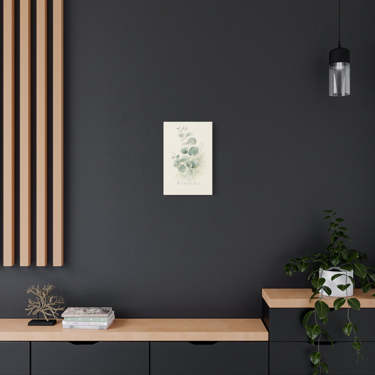 "Breathe" Eucalyptus Canvas Wall Art - Minimalist Botanical Sage Green Wall Decor - Watercolor Leaf Home Decoration - Bedroom Bathroom Spa Style - Calm Nature Print For Living Room - Ready to Hang