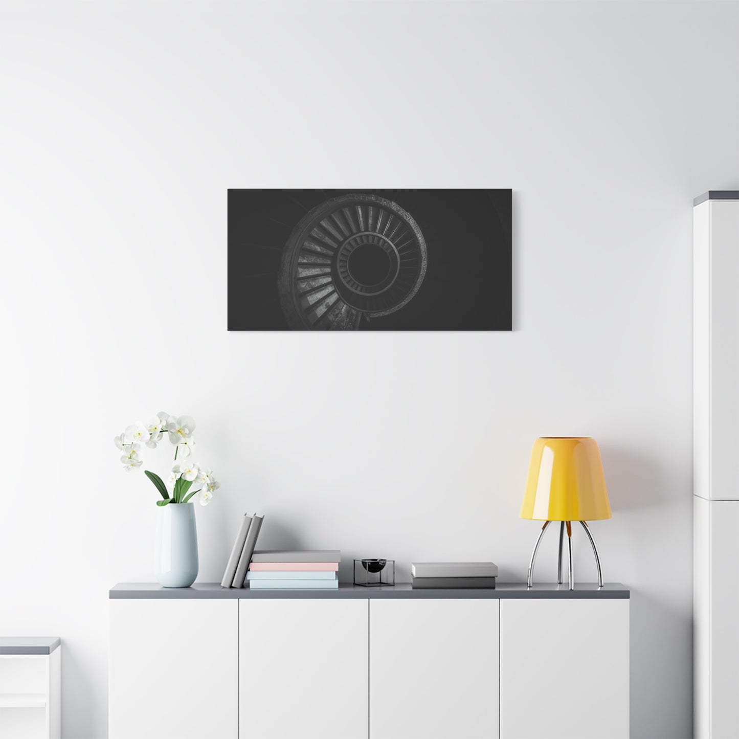 Spiral Staircase Canvas Wall Art - Black And White Architectural Art Print, Modern Minimalist Matte Canvas, Living Room Wall Decor, Office Art, Contemporary Interior Design - Ready to Hang