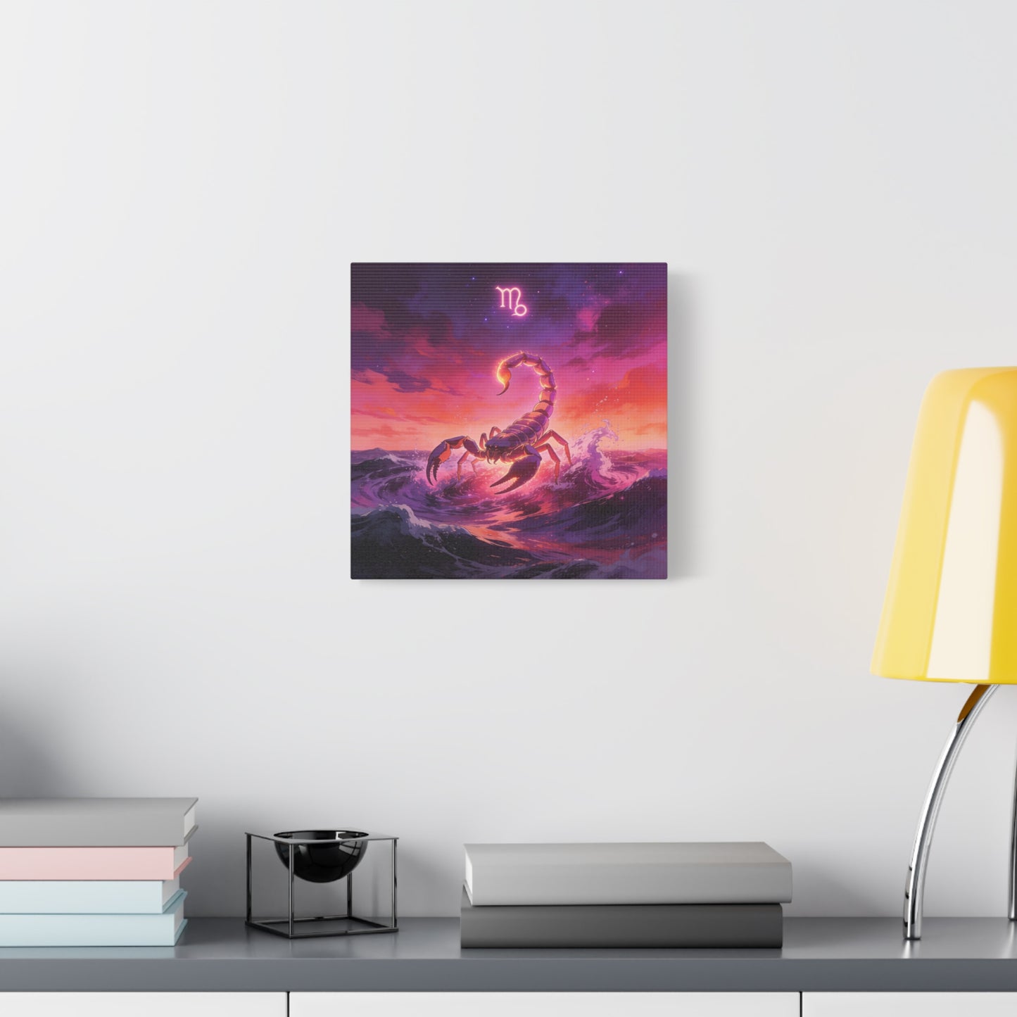 Scorpio Zodiac Canvas Wall Art - Glowing Scorpion Ocean Illustration, Celestial Astrology Print - Matte Cotton Canvas - Modern Fantasy Style - Bedroom Wall Decor, Home Office Accent - Ready to Hang