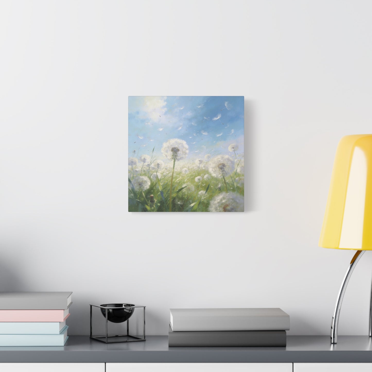 Dandelion Meadow Canvas Wall Art - Blue Sky Botanical Canvas Print, Soft Pastel Nature Wall Decor - Matte Cotton Artwork - Bedroom Home Decoration, Living Room Accent - Bedroom Home Decoration