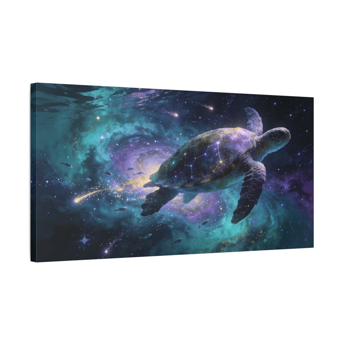 Cosmic Sea Turtle Canvas Wall Art - Celestial Galaxy Ocean Animal Print, Surreal Space Decor - Matte Cotton Canvas - Contemporary Fantasy Style - Living Room Bedroom Office Wall Decor - Ready to Hang