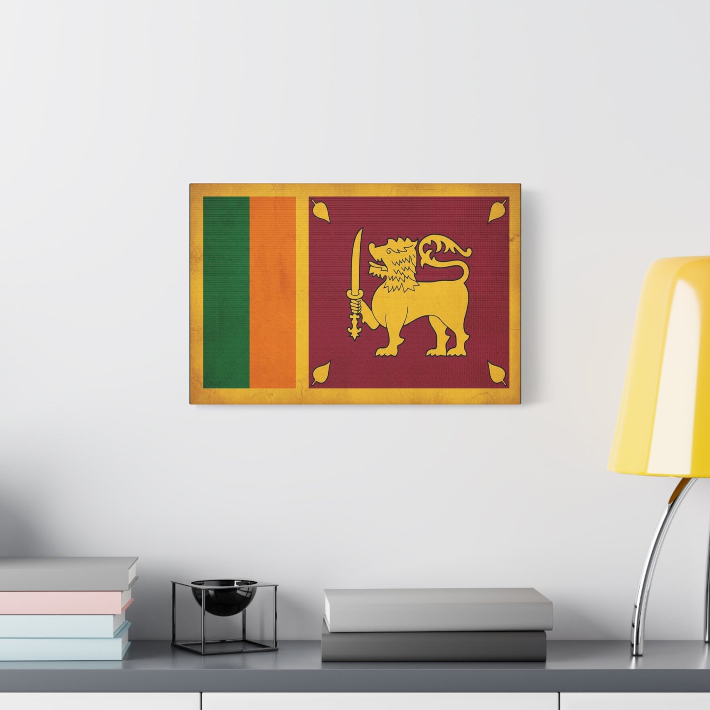 Sri Lanka Flag Canvas Wall Art - Golden Lion With Sword National Banner Print - Vintage Patriotic Style, Cultural Home Decor, Living Room Wall Decor, Office Art - Modern Farmhouse Style