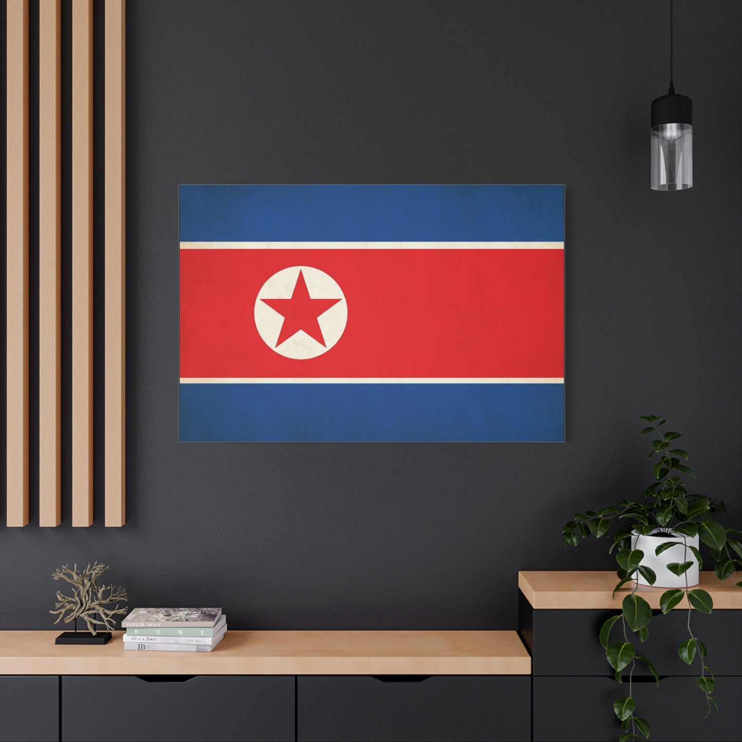 North Korea Flag Canvas Wall Art - Korean Flag Print, Patriotic Red Blue Star Design - Vintage Style Wall Decor - Living Room Home Decoration - Bedroom Home Decoration - Modern Farmhouse Style