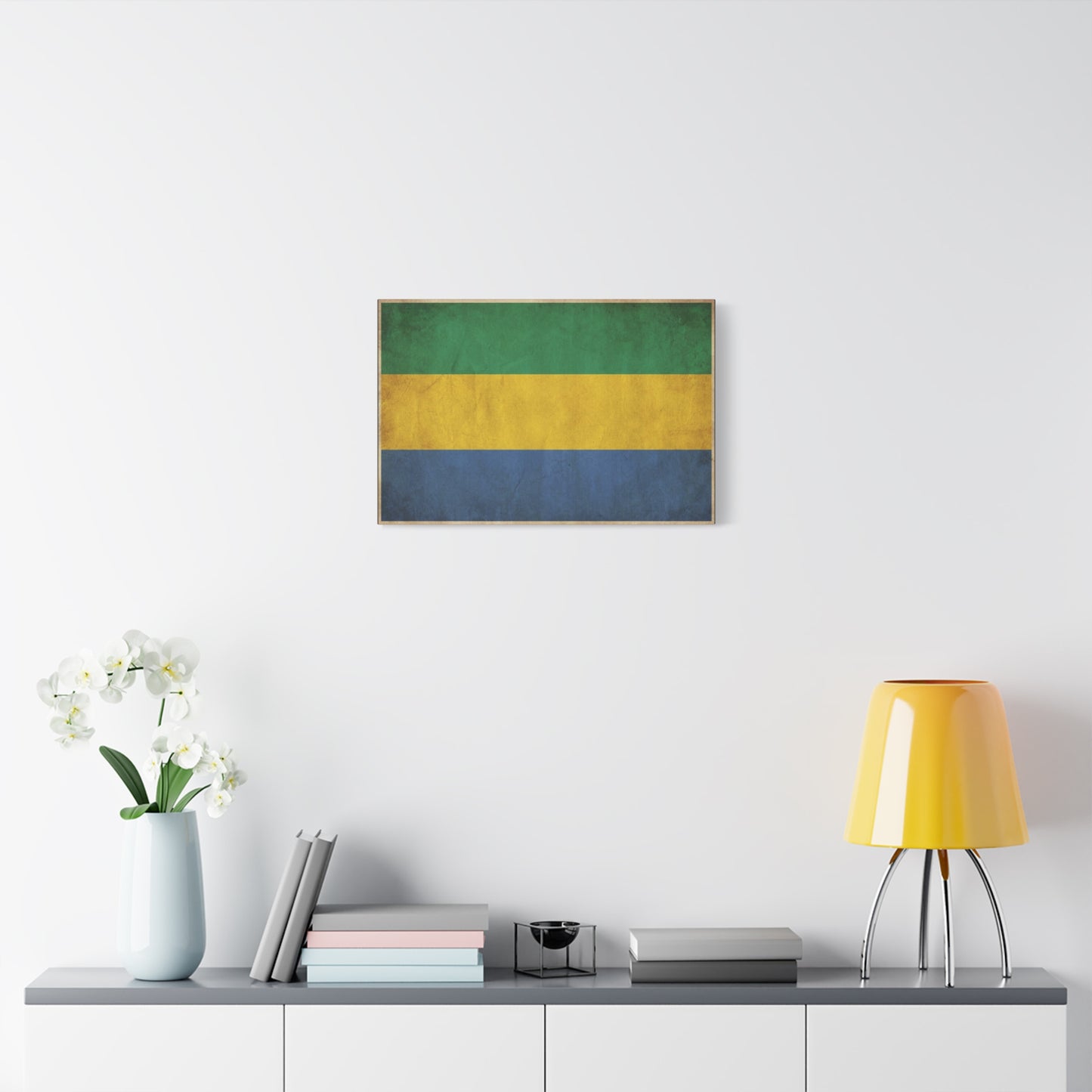 Gabon Flag Canvas Wall Art - Vintage Green Yellow Blue Country Print - Rustic Textured National Pride Decor - Living Room Wall Decor, Bedroom Home Decoration, Dorm Accent - Bedroom Home Decoration