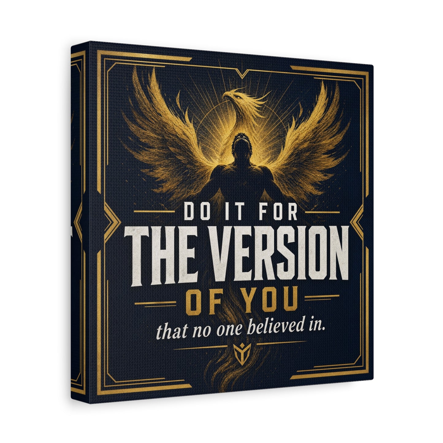 "Do It For The Version Of You That No One Believed In" Inspirational Canvas Wall Art - Phoenix Wings Motivational Quote Print - Black Gold Typography Decor For Office Bedroom - Living Room Wall Decor