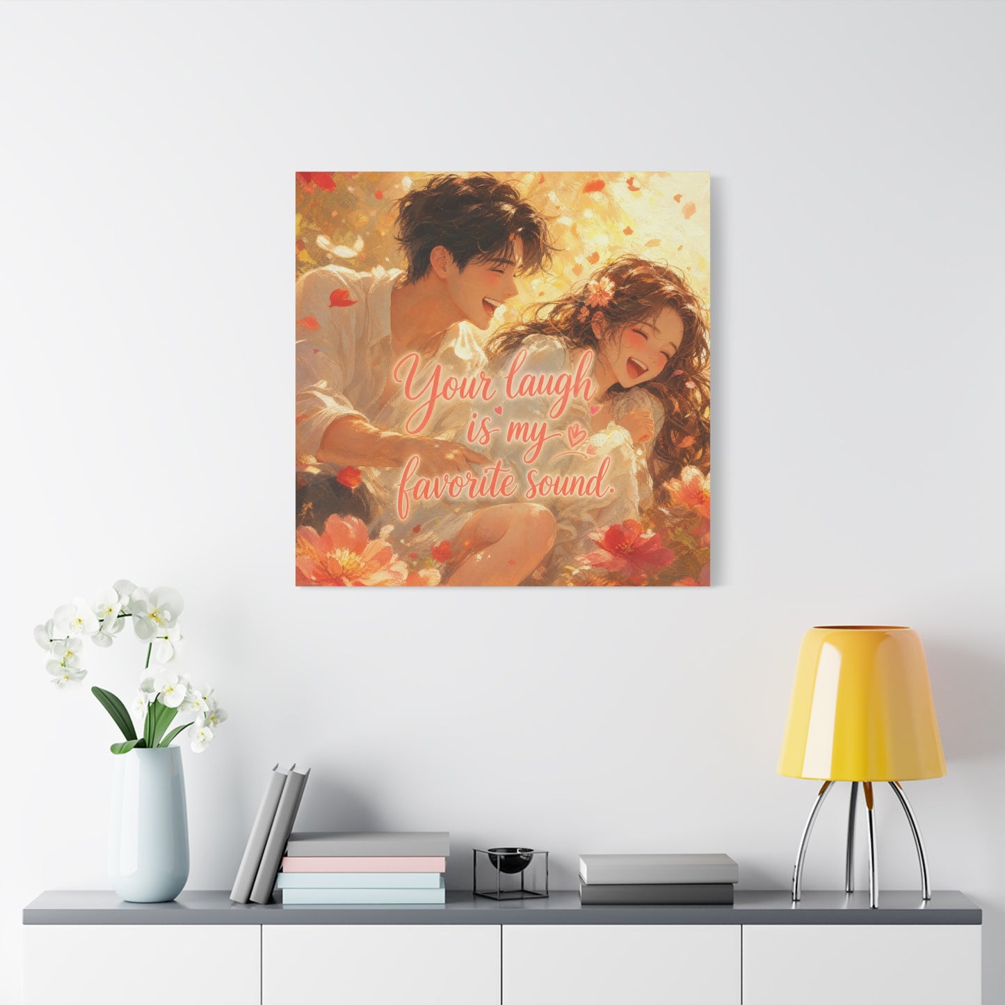 "Your Laugh Is My Favorite Sound" Romantic Couple Canvas Wall Art - Floral Love Quote Print - Warm Golden Painterly Style - Bedroom Wall Decor, Living Room Home Decoration - Bedroom Home Decoration