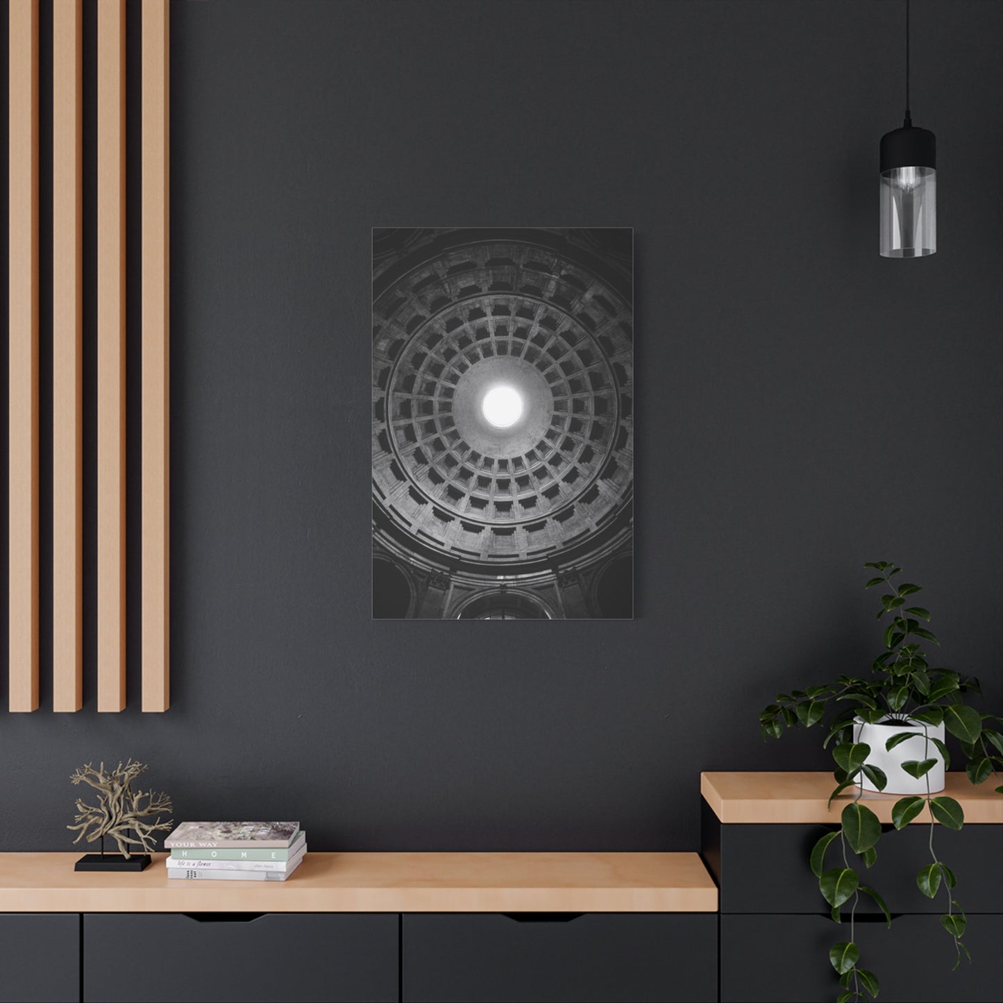Pantheon Dome Canvas Wall Decor - Black And White Architectural Oculus Art Print - Modern Monochrome Cotton Print - Contemporary Living Room Accent, Bedroom Decoration, Office Interior