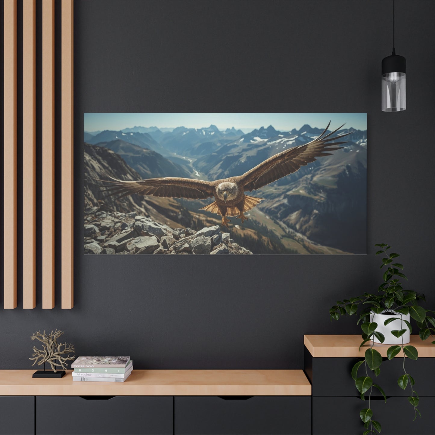 Golden Eagle Canvas Wall Art - Mountain Wildlife Landscape, Alpine Valley Bird Print - Matte Cotton Art Print, Rustic Contemporary Style - Living Room Wall Decor, Office Accent - Ready to Hang