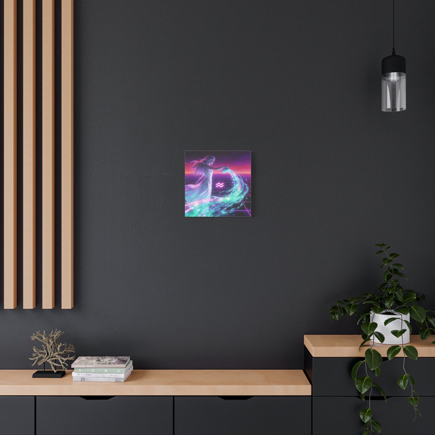 Aquarius Woman Canvas Wall Art - Neon Water Bearer Zodiac Illustration, Retro Synthwave Aesthetic - Matte Canvas Print - Bedroom Wall Decor, Home Office Accent, Mystical Decor - Modern Farmhouse Style