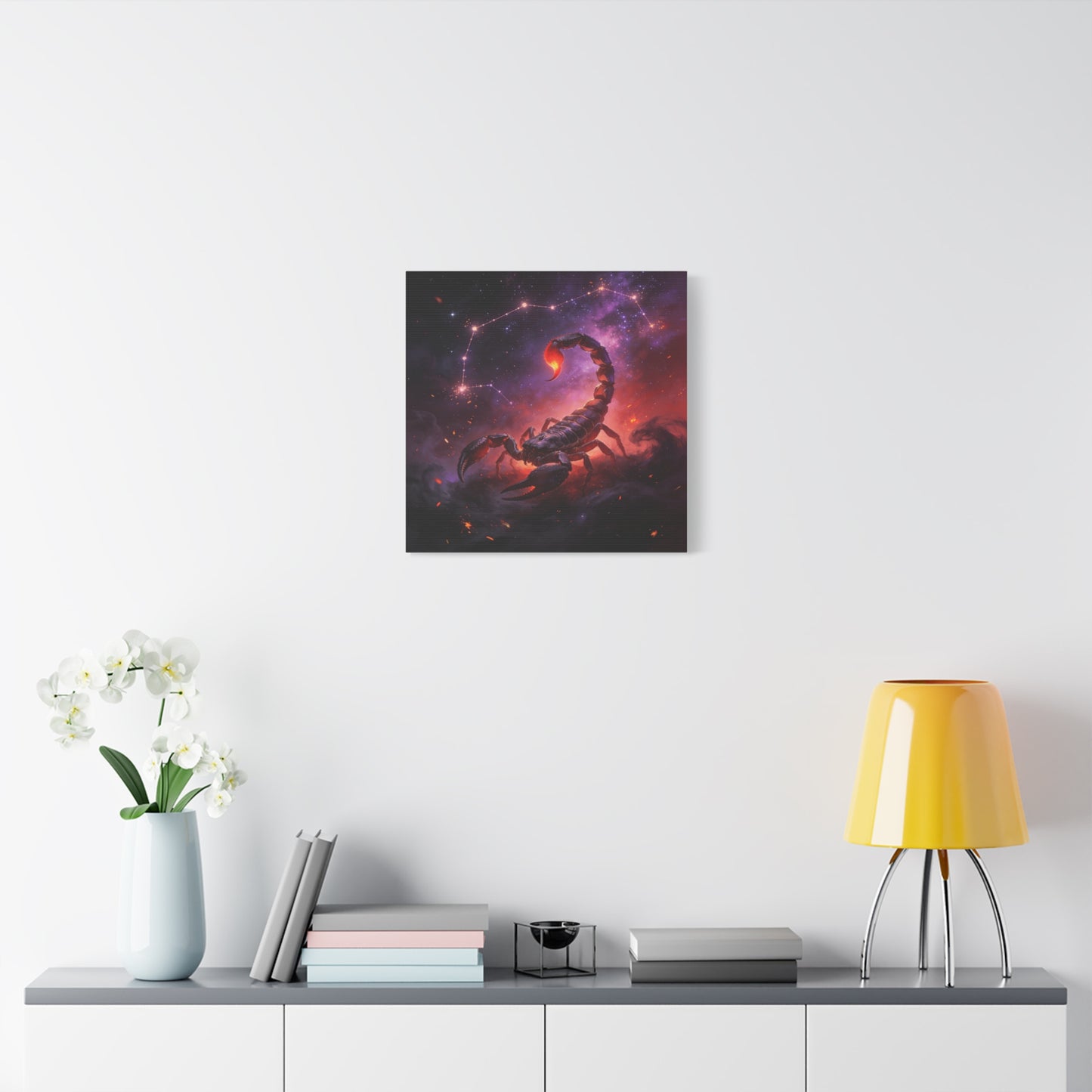 Scorpio Zodiac Canvas Wall Art - Celestial Scorpion Constellation Galaxy Print, Fiery Purple Space Illustration - Matte Canvas Decor - Bedroom Wall Hanging, Dorm Room Accent - Bedroom Home Decoration