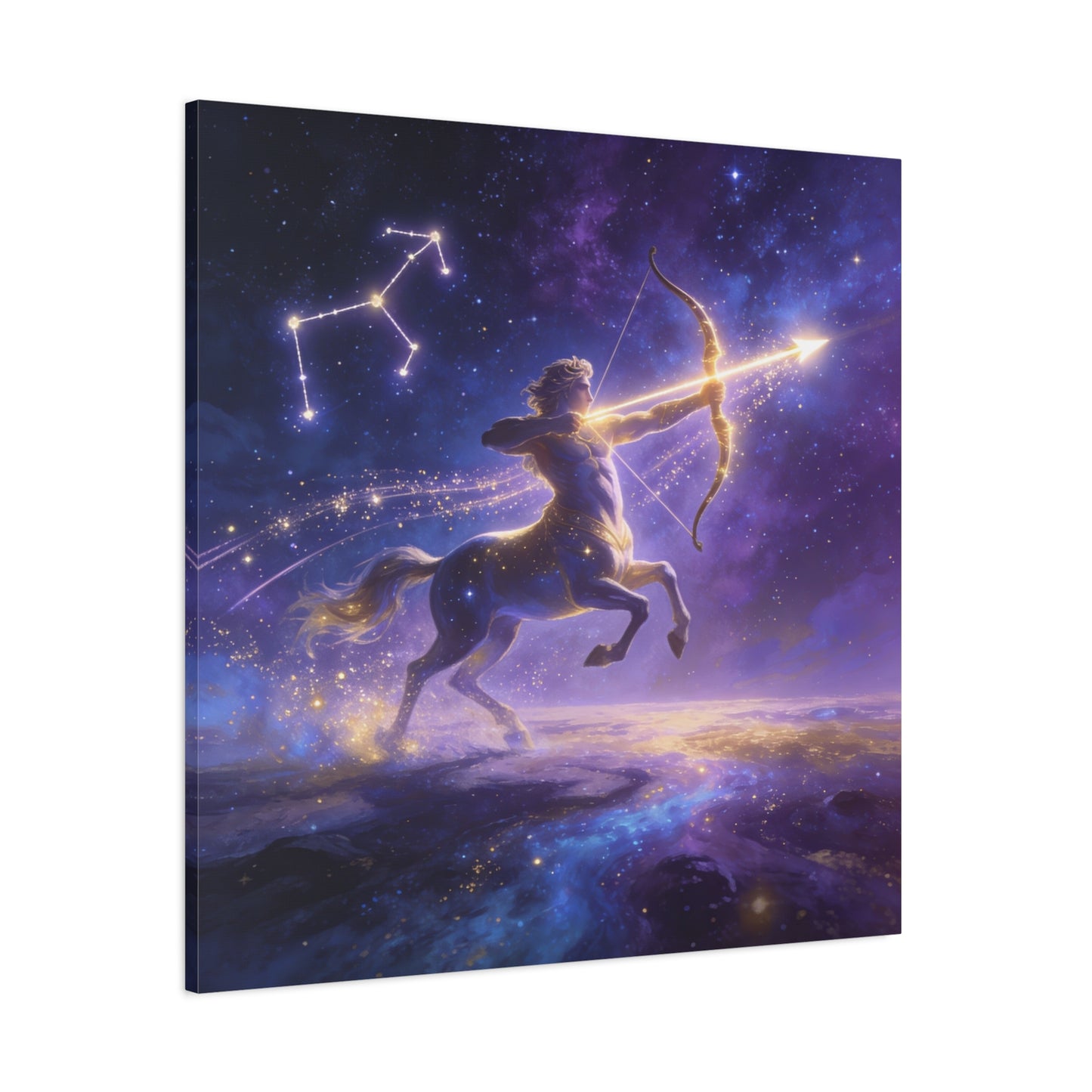 Sagittarius Zodiac Canvas Wall Art - Celestial Centaur Archer Constellation Print, Purple Galaxy Night Sky, Mythic Astrology Decor, Modern Bedroom Accent, Office Decoration - Living Room Wall Decor