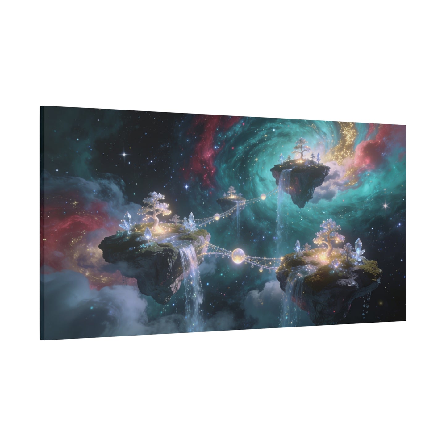 Floating Islands Canvas Wall Art - Fantasy Galaxy Sky, Waterfalls, Crystal Trees - Dreamlike Cosmic Landscape Canvas Print - Contemporary Wall Decor For Living Room Bedroom Office - Ready to Hang