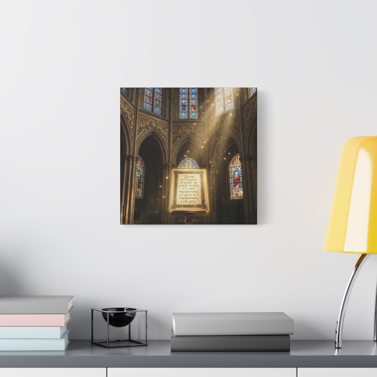 "Your Struggle Is Part Of Your Story" Canvas Wall Art - Gothic Cathedral Stained Glass Inspirational Quote Print - Matte Cotton Decor - Living Room Bedroom Office Christian Home Decoration