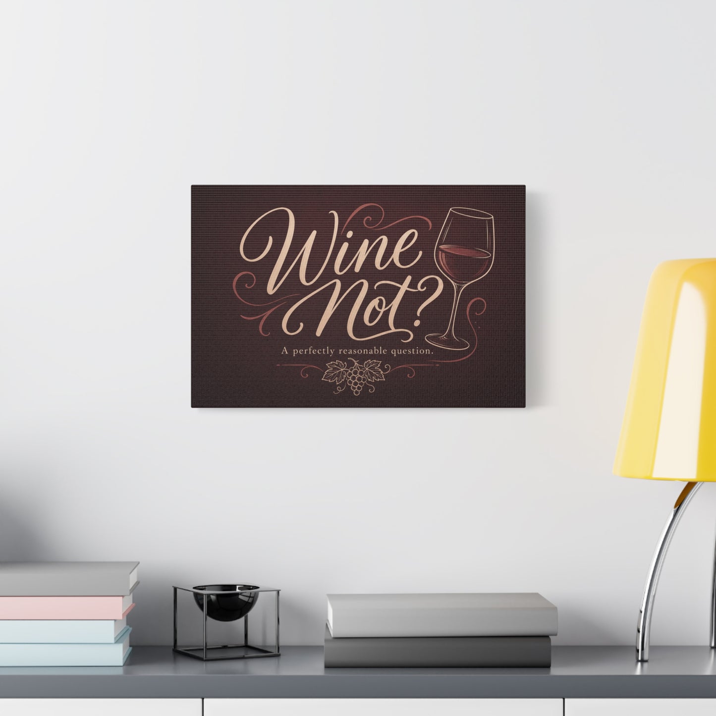 "Wine Not?" Canvas Wall Art - Funny Wine Quote Print, Rustic Typography Decor - Matte Cotton Canvas Wall Hanging - Bar Cart Decoration - Ready to Hang - Cocktail Lounge Decor - Speakeasy Style Sign