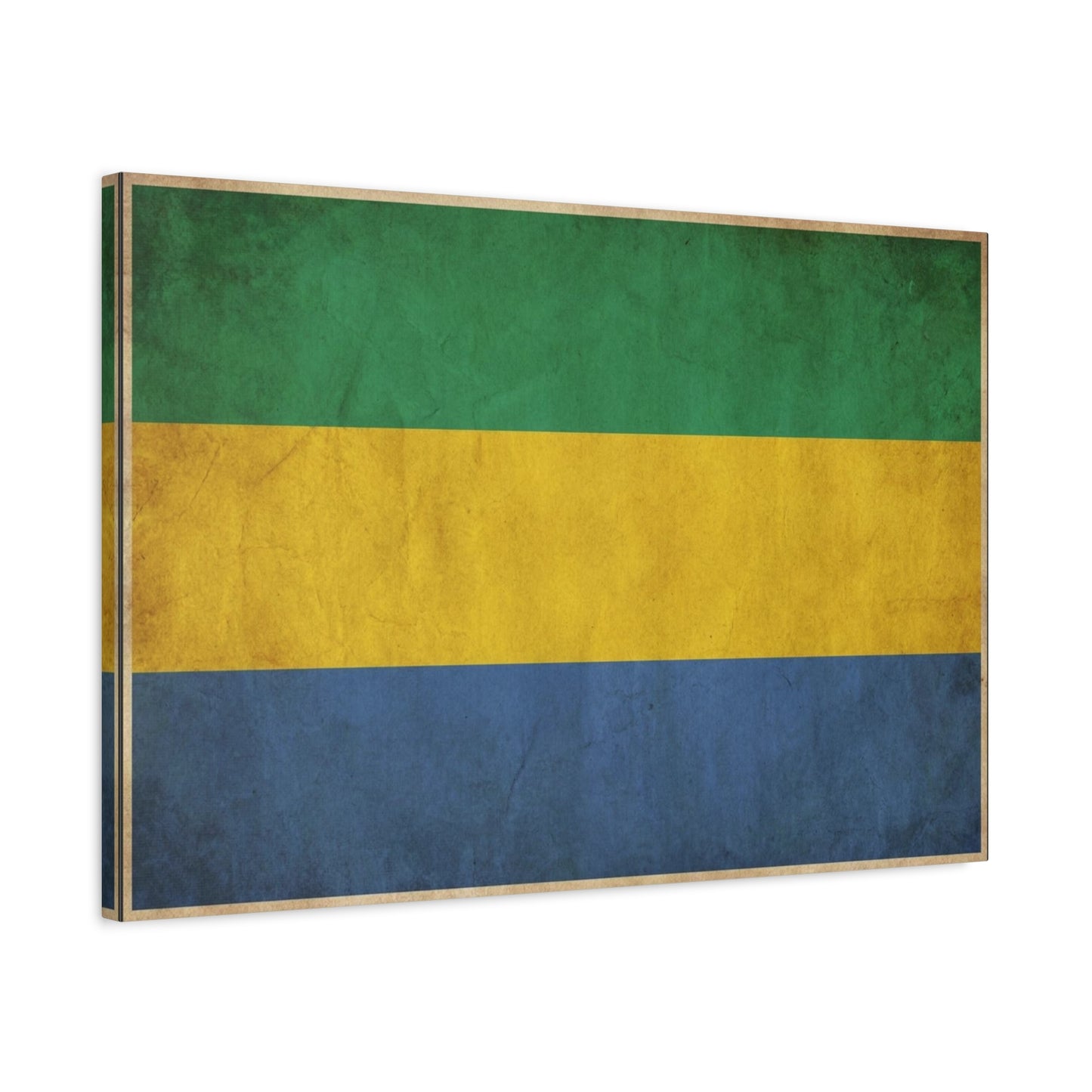 Gabon Flag Canvas Wall Art - Vintage Green Yellow Blue Country Print - Rustic Textured National Pride Decor - Living Room Wall Decor, Bedroom Home Decoration, Dorm Accent - Bedroom Home Decoration