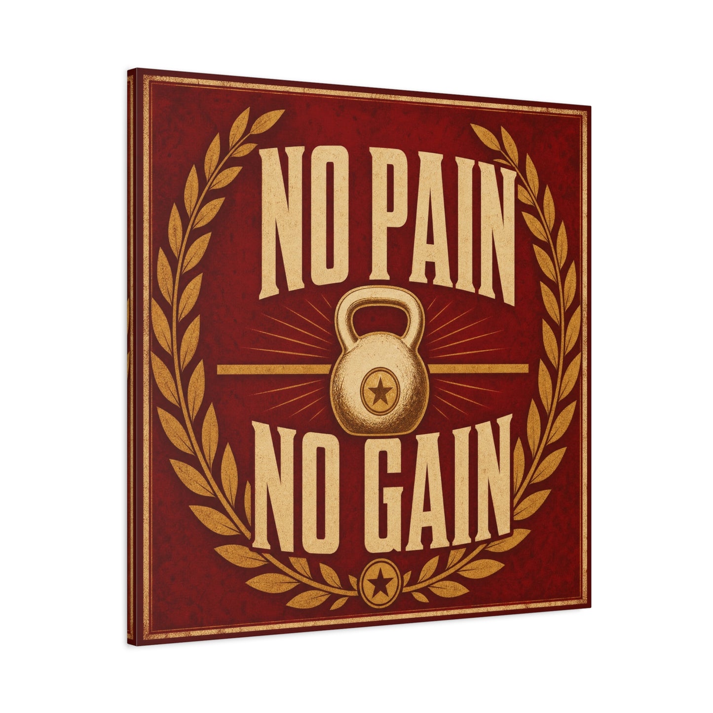 "No Pain No Gain" Kettlebell Canvas Wall Art - Vintage Gym Quote Decor, Rustic Typography Print, Motivational Fitness Poster Style - Room Decoration - Ready to Hang - Gym Wall Decor - HP Latex Print
