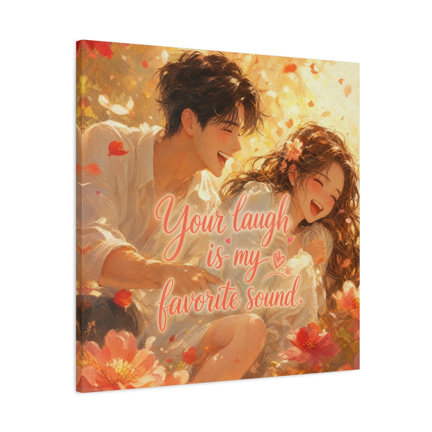"Your Laugh Is My Favorite Sound" Romantic Couple Canvas Wall Art - Floral Love Quote Print - Warm Golden Painterly Style - Bedroom Wall Decor, Living Room Home Decoration - Bedroom Home Decoration