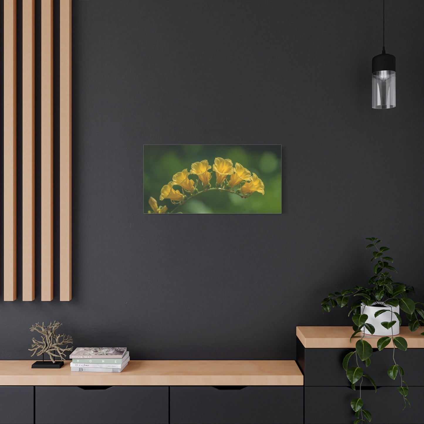 Yellow Trumpet Flower Canvas Wall Art - Botanical Macro Floral Art Print, Matte Cotton Print - Contemporary Nature Style - Bedroom Wall Decor, Living Room Home Accent - Bedroom Home Decoration