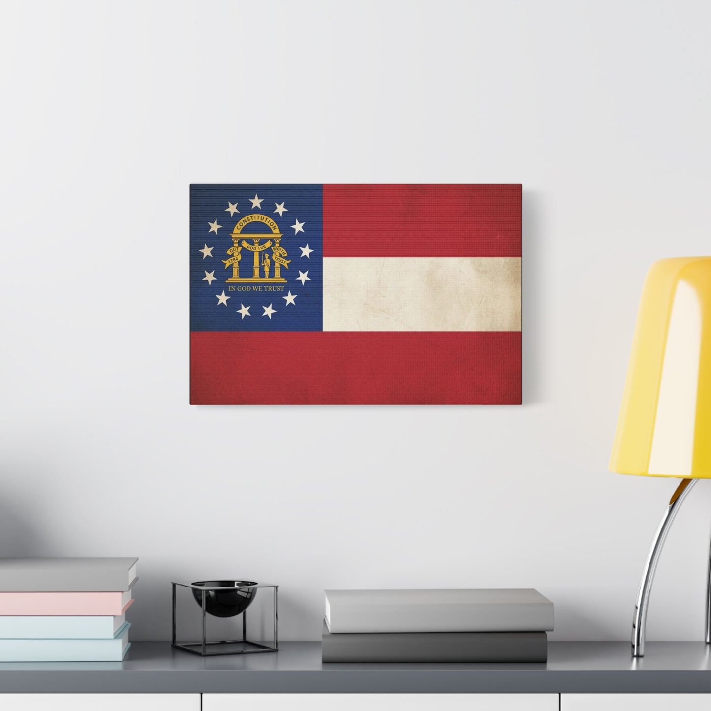 "In God We Trust" Georgia State Flag Canvas Wall Art - Vintage Patriotic Flag Print, Rustic Americana Decor, Georgia Pride Home Decoration, Living Room Wall Decor - Ready to Hang - Ready to Hang