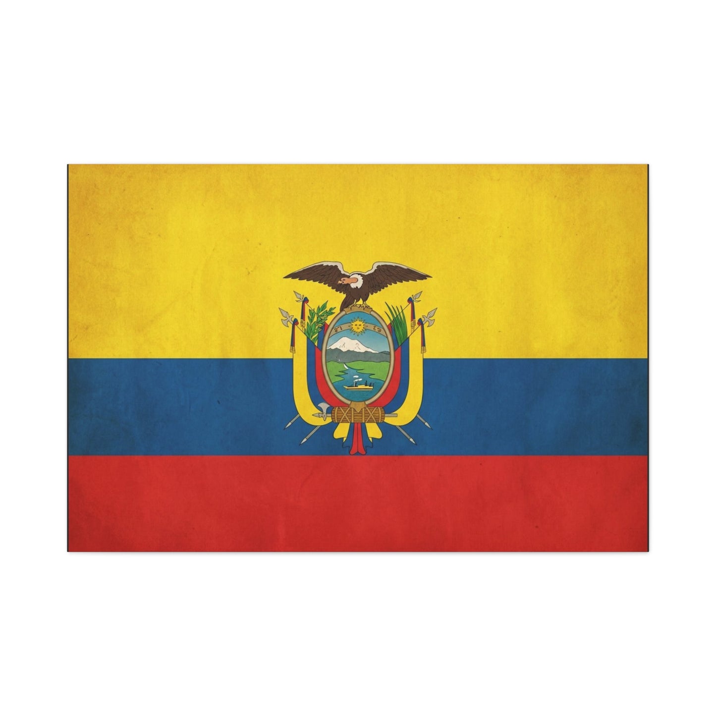 Ecuador Flag Canvas Wall Art - Vintage National Banner Print, Yellow Blue Red Tricolor With Coat Of Arms - Traditional Patriotic Decor - Living Room Home Decoration, Office Accent - Office Wall Art