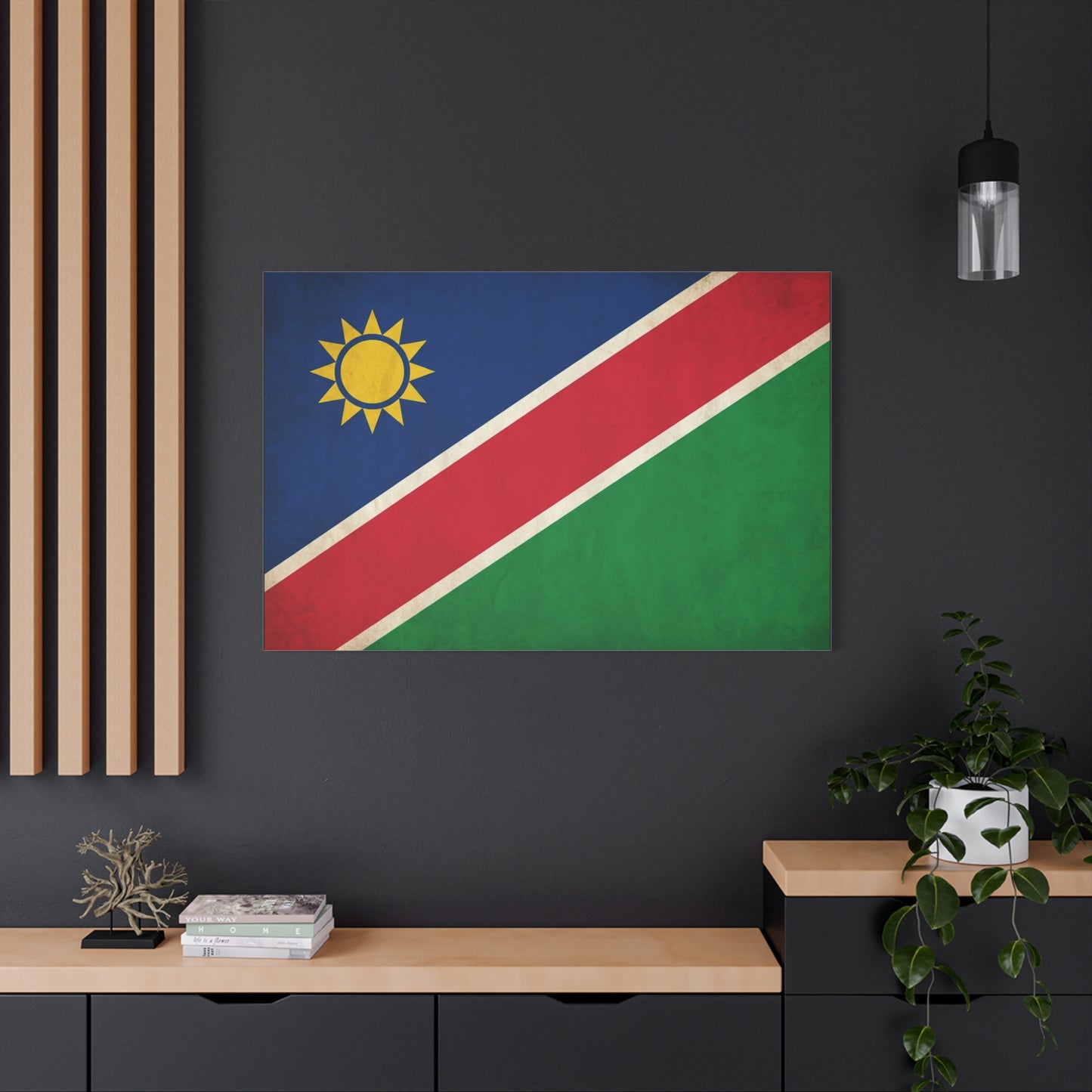 Namibia Flag Canvas Wall Art - Vintage National Pride Decor, Sun Emblem Tricolor Print - Traditional Patriotic Style - Living Room Wall Decor - Bedroom Home Decoration - Bedroom Home Decoration