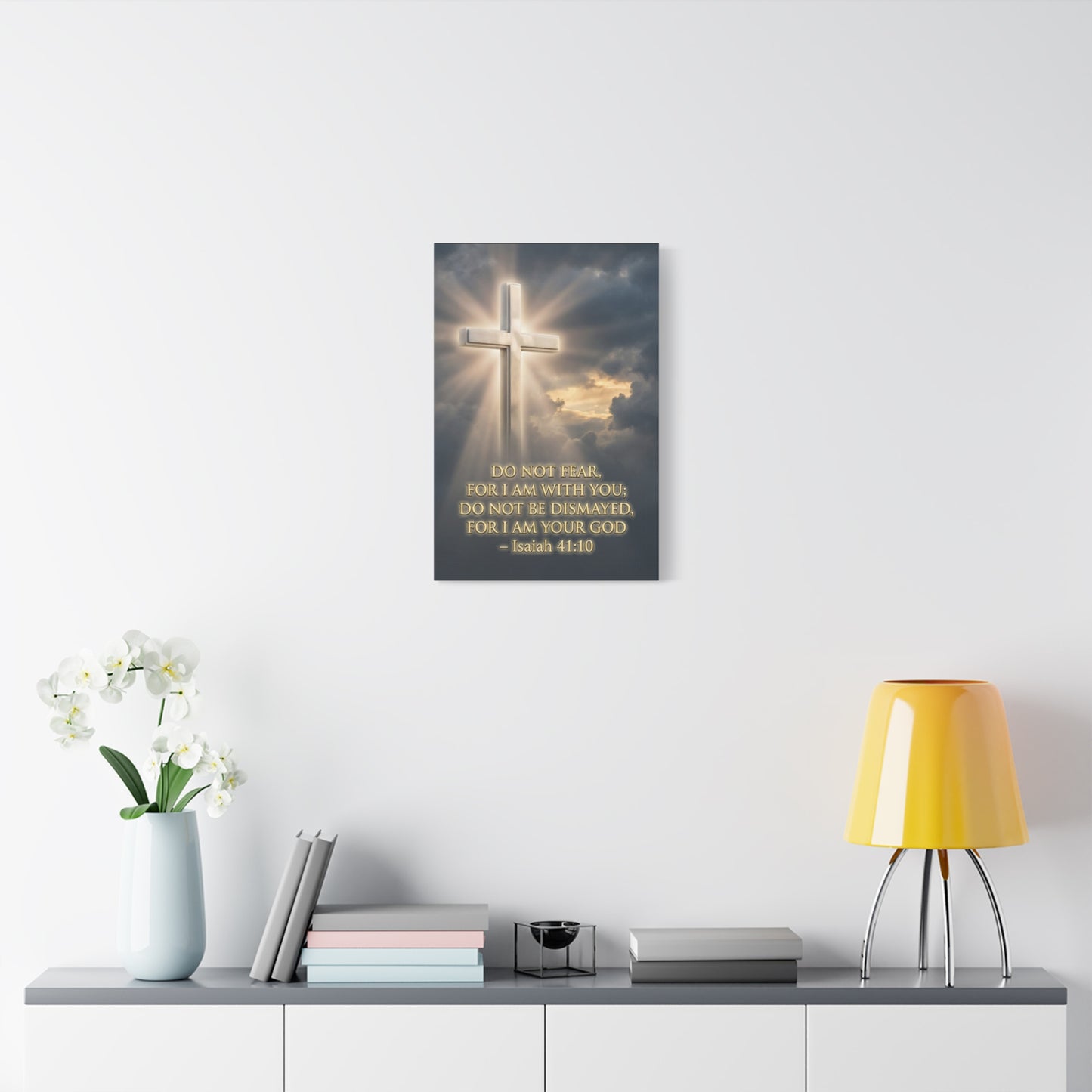 "Do Not Fear, For I Am With You" Cross Canvas Wall Art - Isaiah 41:10 Scripture Print, Glowing Christian Wall Decor, Traditional Faith Home Accent, Bedroom Living Room Office - Bedroom Home Decoration