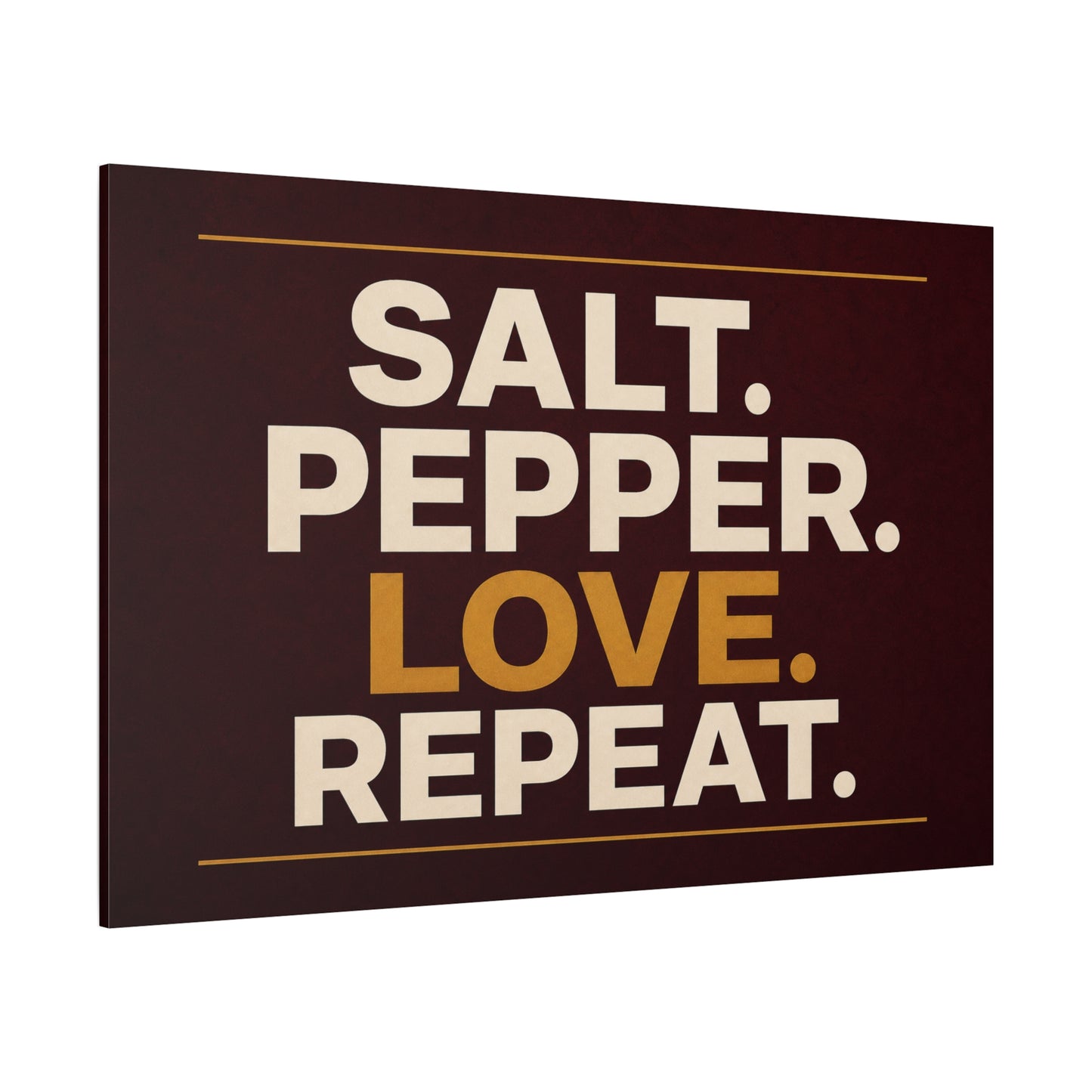 "Salt. Pepper. Love. Repeat." Typography Canvas Wall Art - Kitchen Quote Wall Decor, Modern Farmhouse Home Decoration, Brown And Gold Minimalist Canvas Print For Dining Room - Bedroom Home Decoration