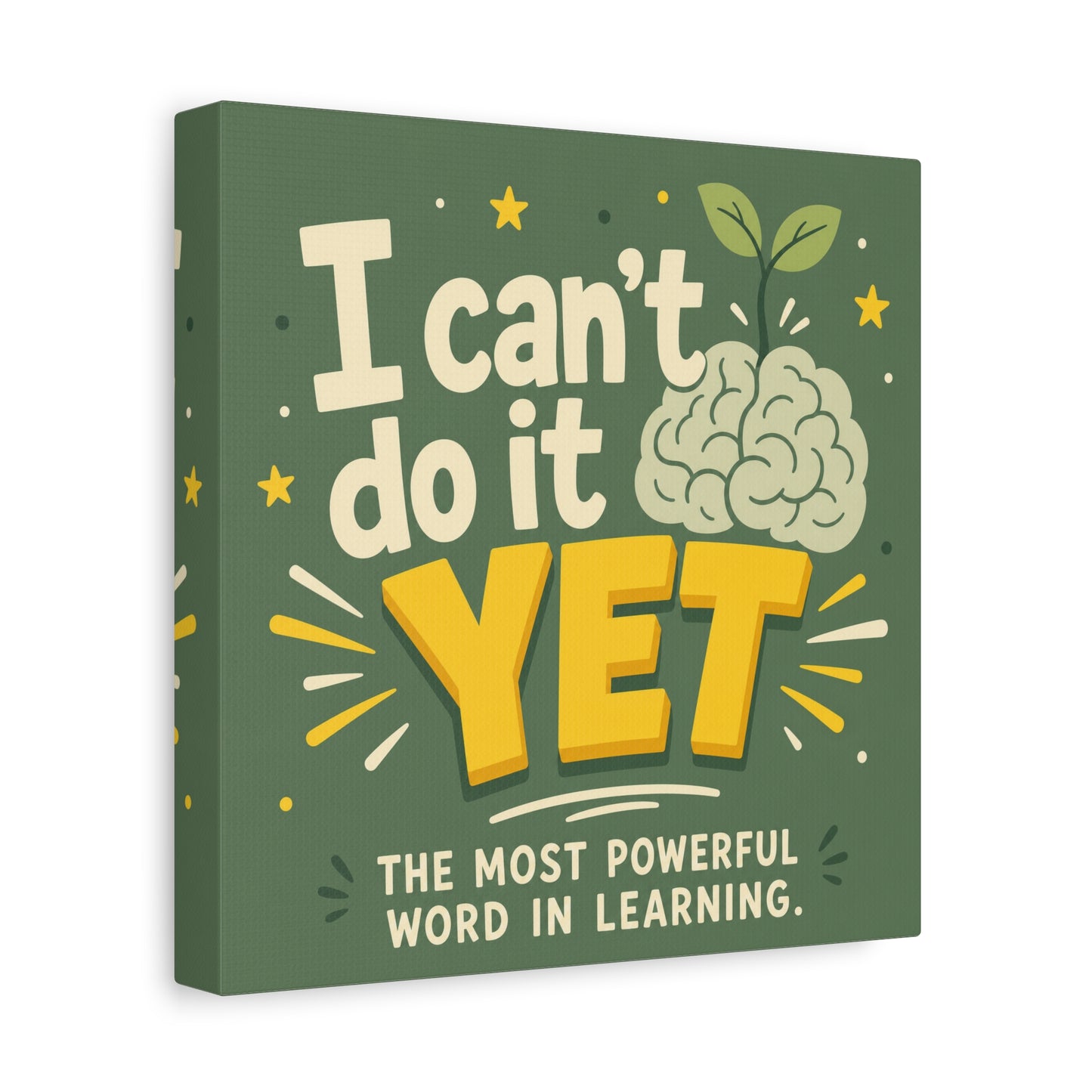 "I Can't Do It Yet" Motivational Canvas Wall Art - Growth Mindset Quote Print, Classroom Decor, Green Typography Poster, Teacher Office Wall Decor, Kids Study Room Decoration - Bedroom Home Decoration